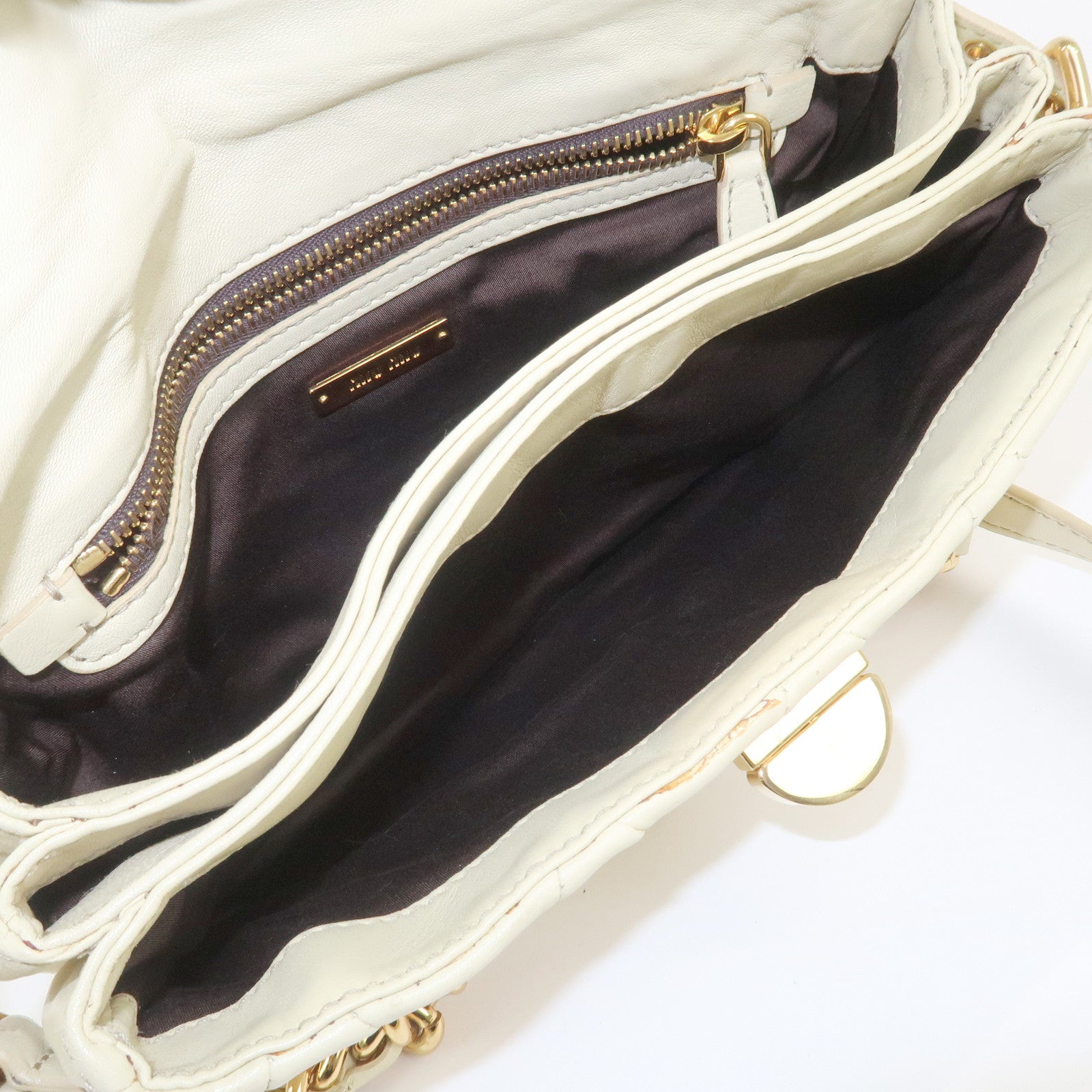 MIU MIU Logo Leather Shoulder Bag Hand Bag Cream