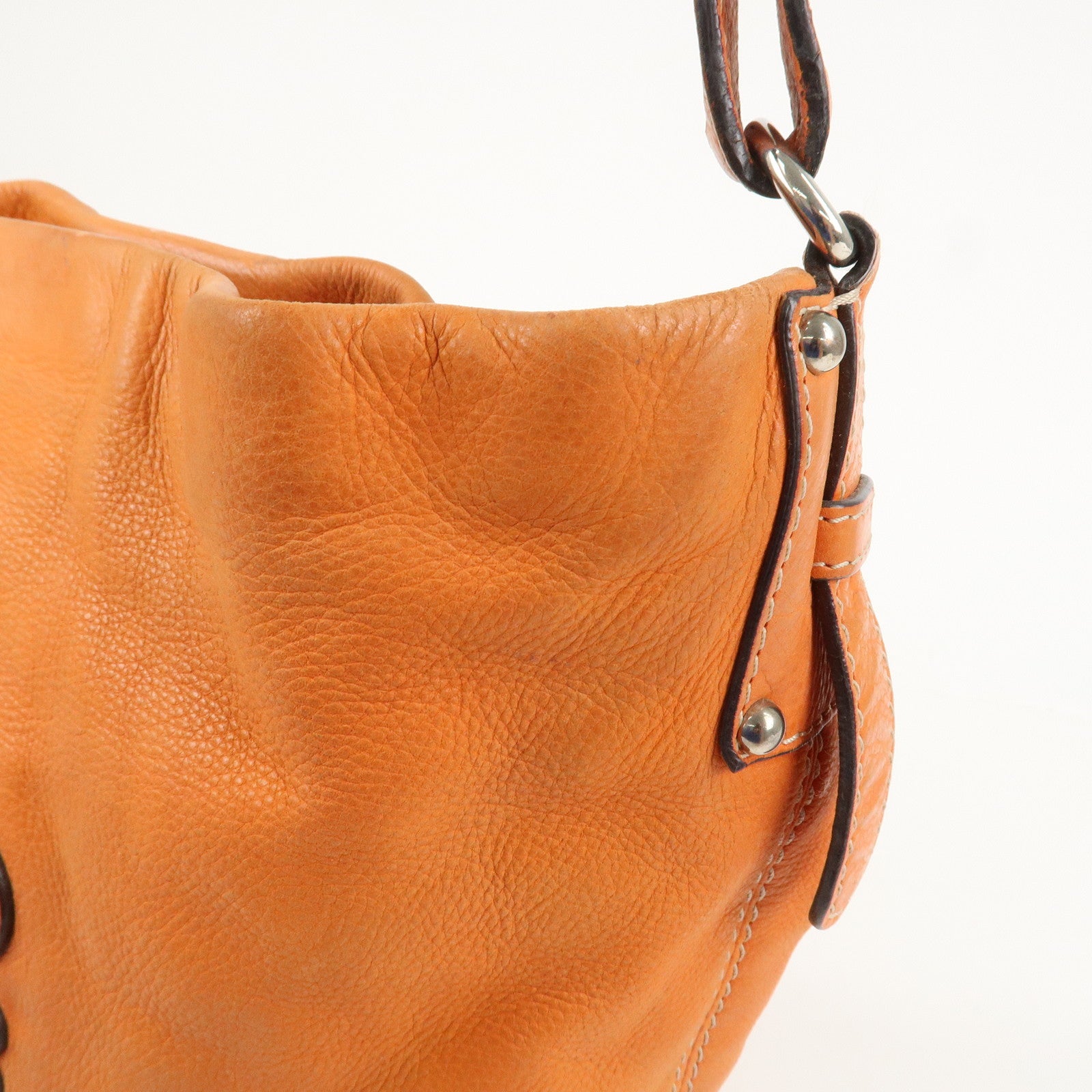 LOEWE Anagram Logo Leather Shoulder Bag Hand Bag Orange