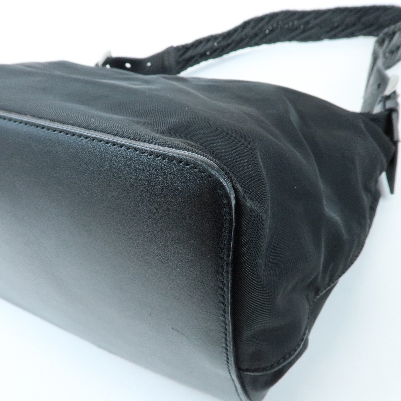 PRADA Triangle Logo Nylon Leather Shoulder Bag Black BR0575