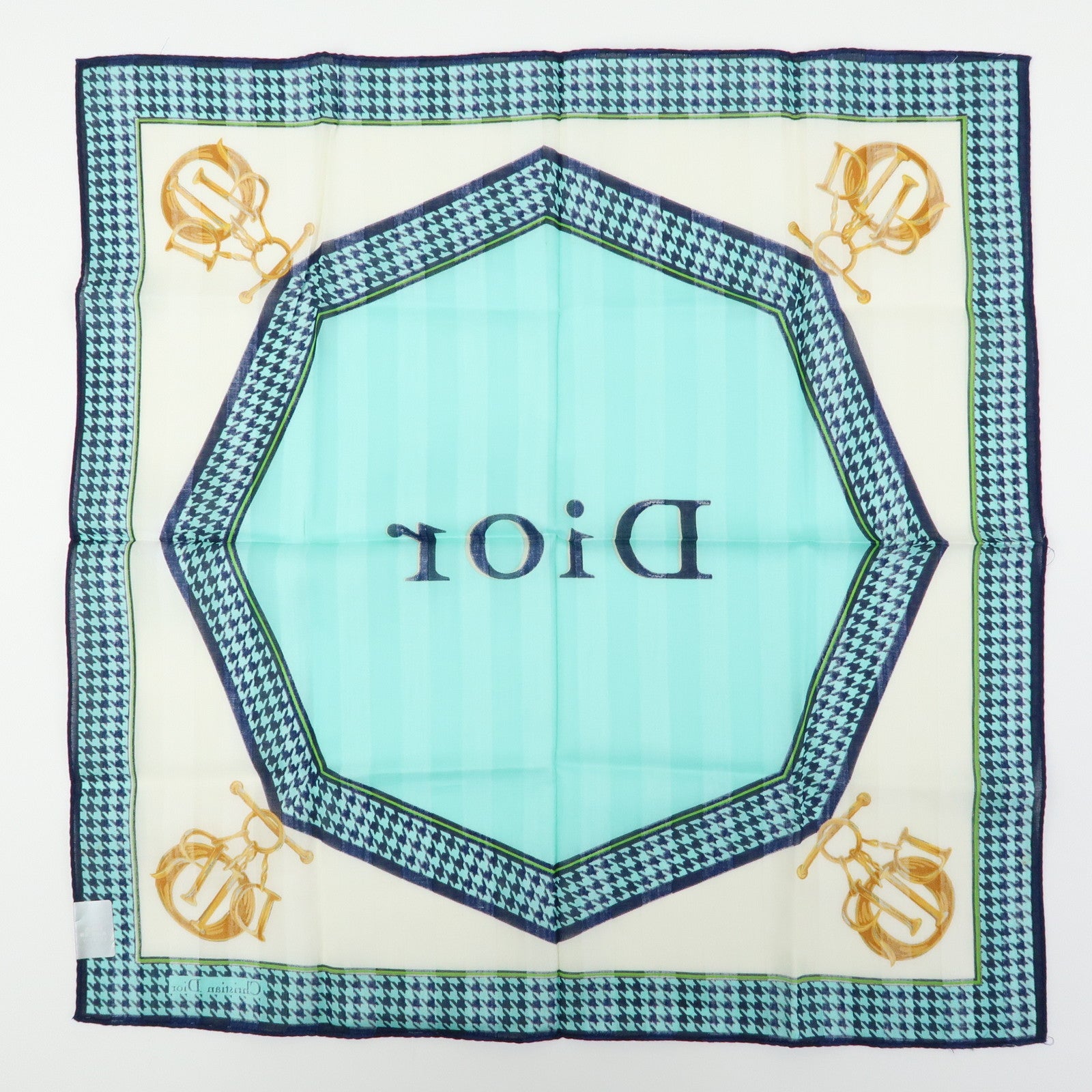 Christian Dior Set of 3 Cotton 100% Handkerchief Blue Yellow Navy