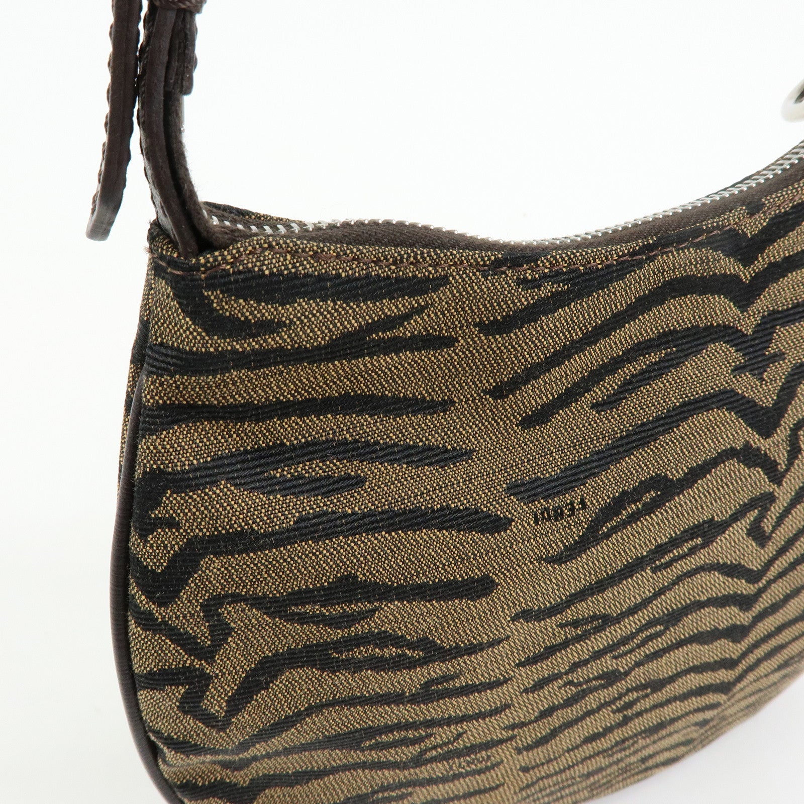 FENDI Canvas Leather Shoulder Bag Leopard Brown Black 8BR248