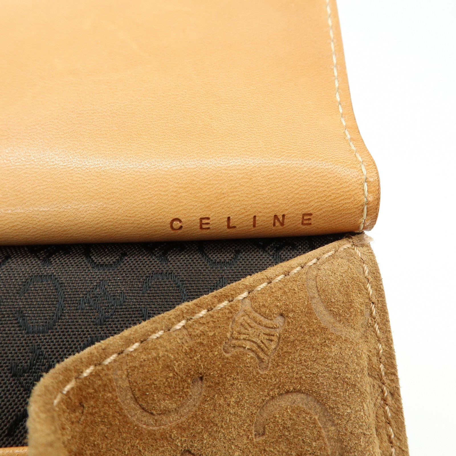 CELINE C Macadam Suede Leather Shoulder Bag Crossbody Bag Brown