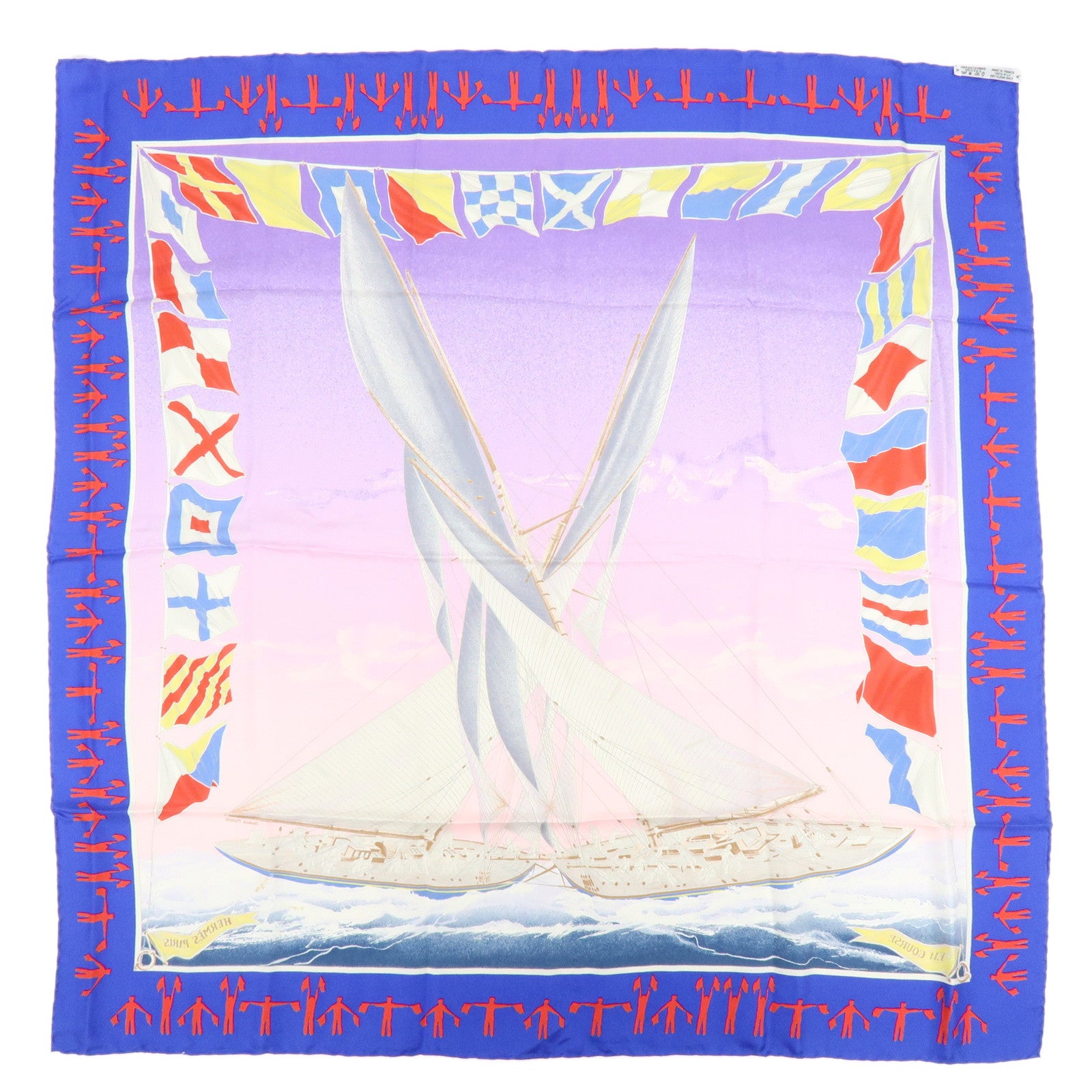HERMES Carre 90 Silk 100% Scarf EN COURSE Purple Blue