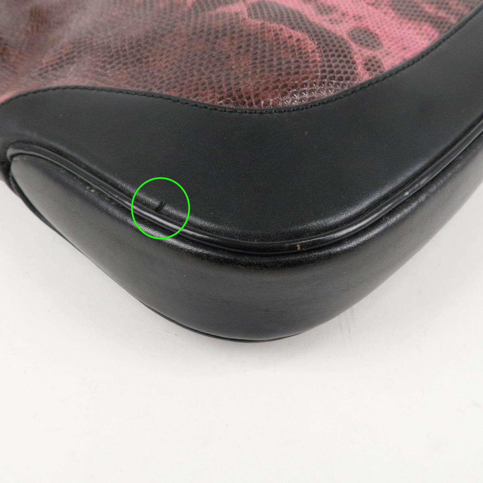 GUCCI Jackie Leather Python Shoulder Bag Black Pink 001.3306.3444 Used
