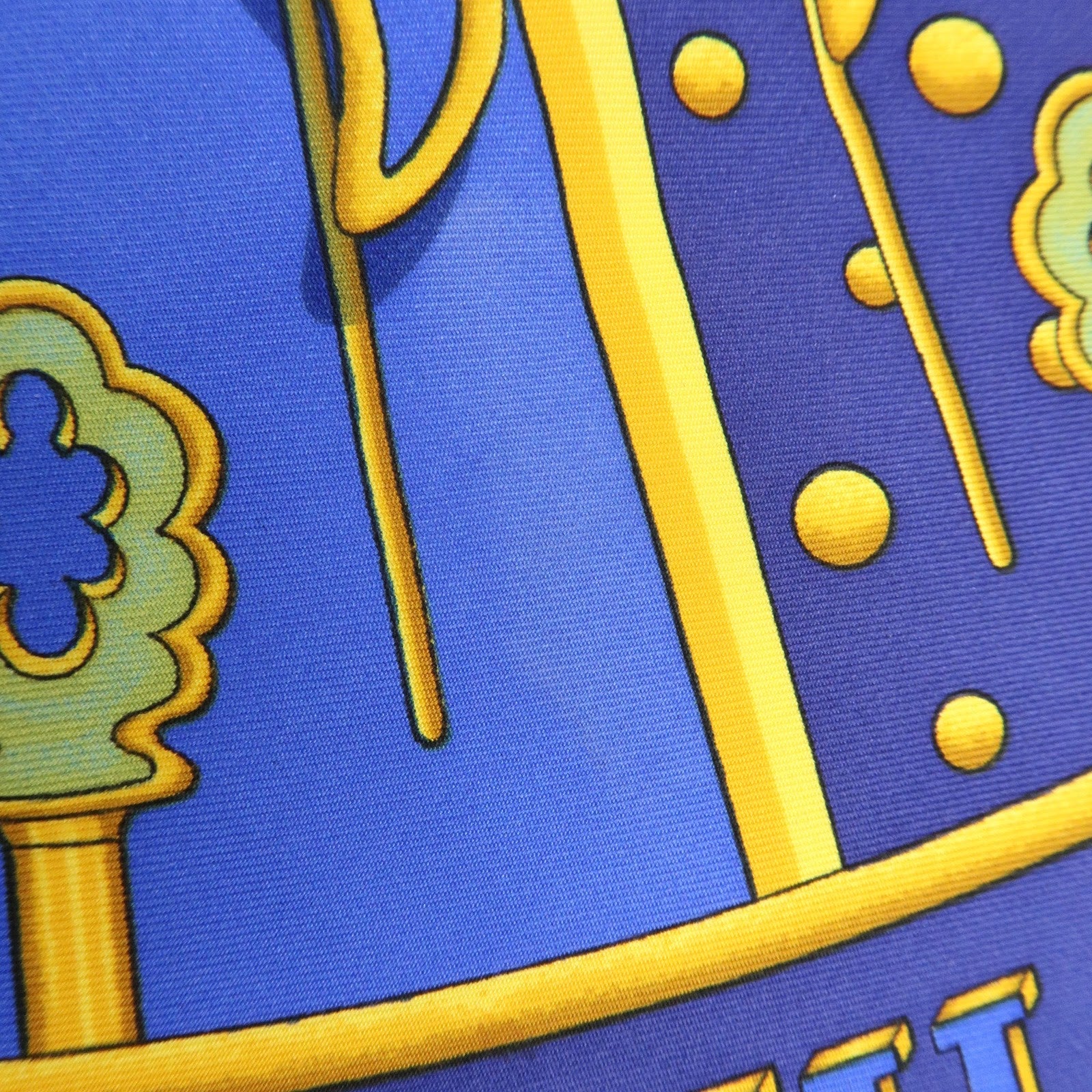 HERMES Carre 90 Silk 100% Scarf CARPE DIEM Blue Gold