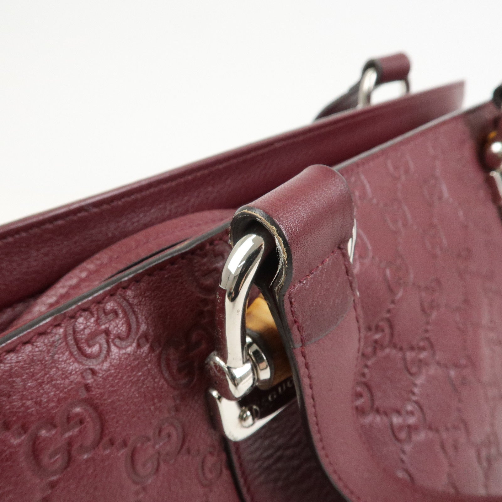 GUCCI Bamboo Guccissima Leather 2Way Bag Hand Bag Wine Red 355772