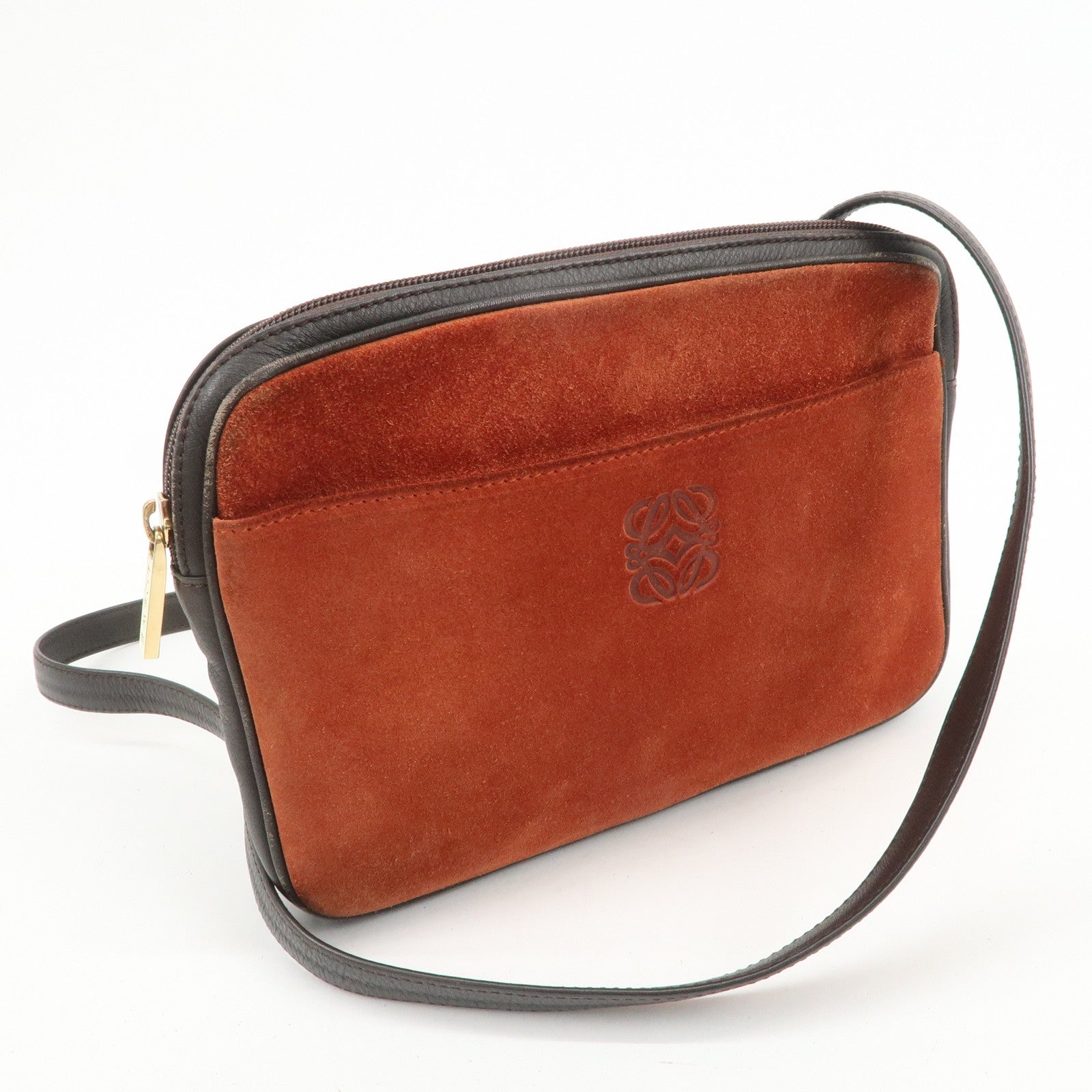 LOEWE Anagram Suede Leather Shoulder Bag Crossbody Bag Brown
