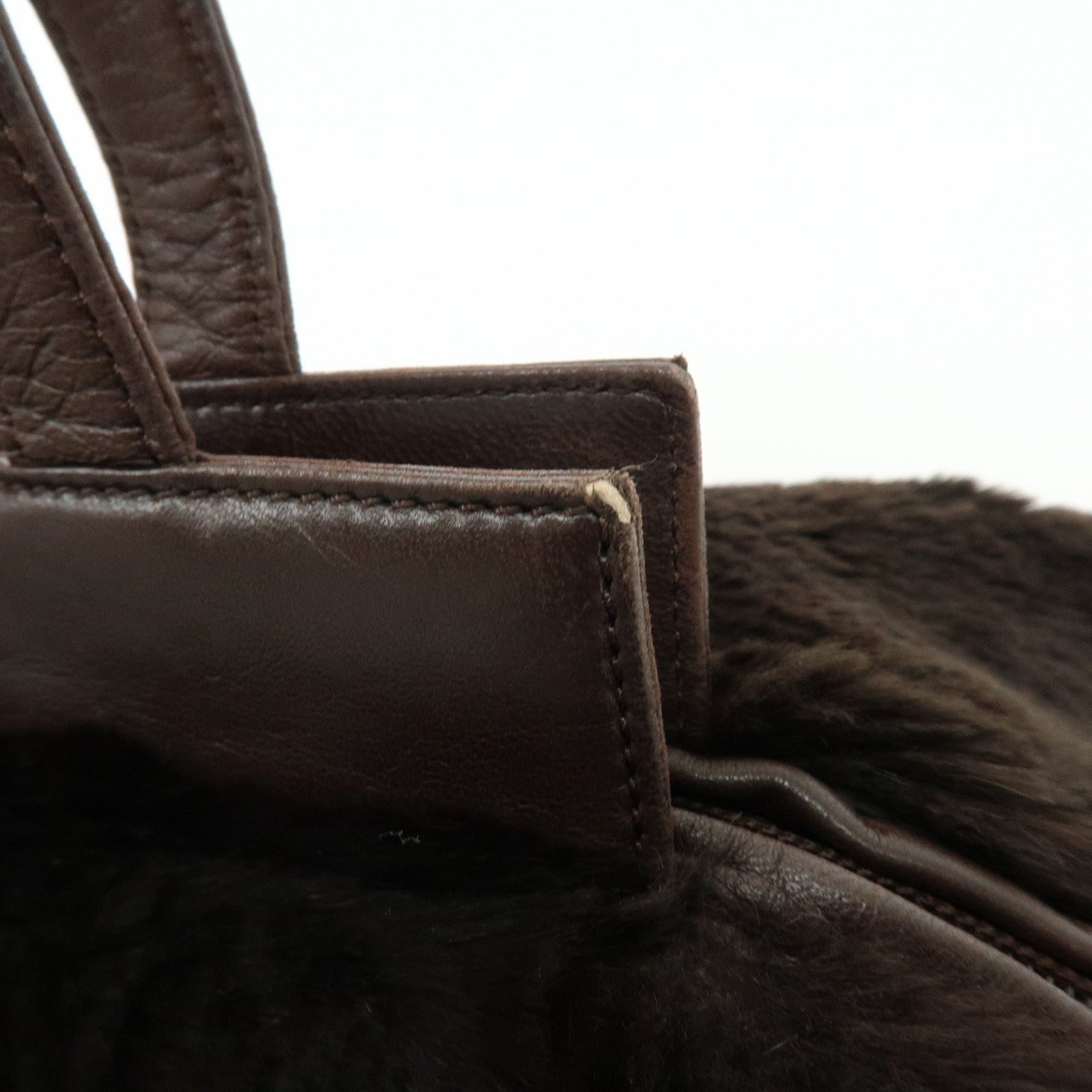 LOEWE Fur Nappa Leather Hand Bag Dark Brown