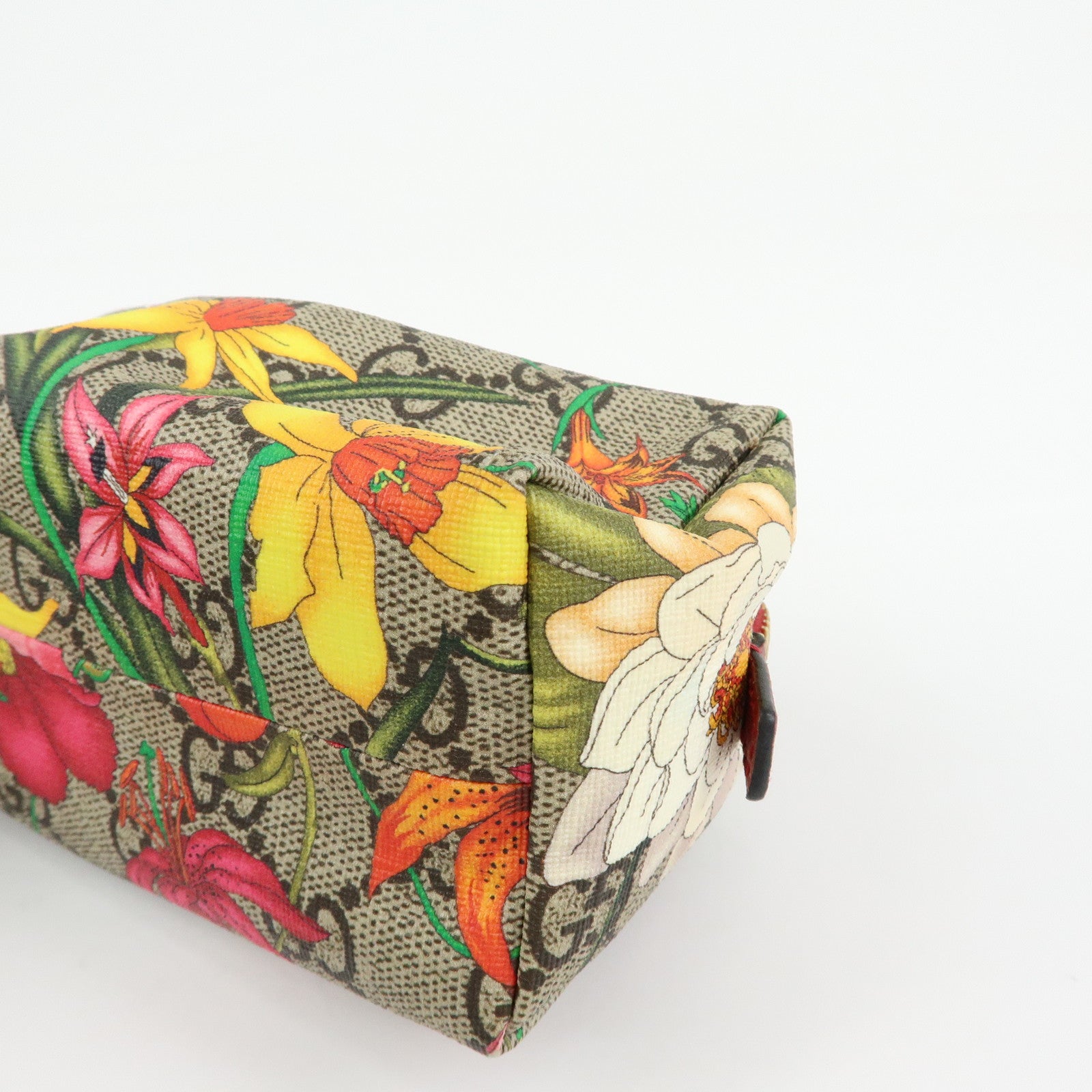 GUCCI GG Marmont Flora GG Supreme Cosmetic Pouch Beige Red 548394