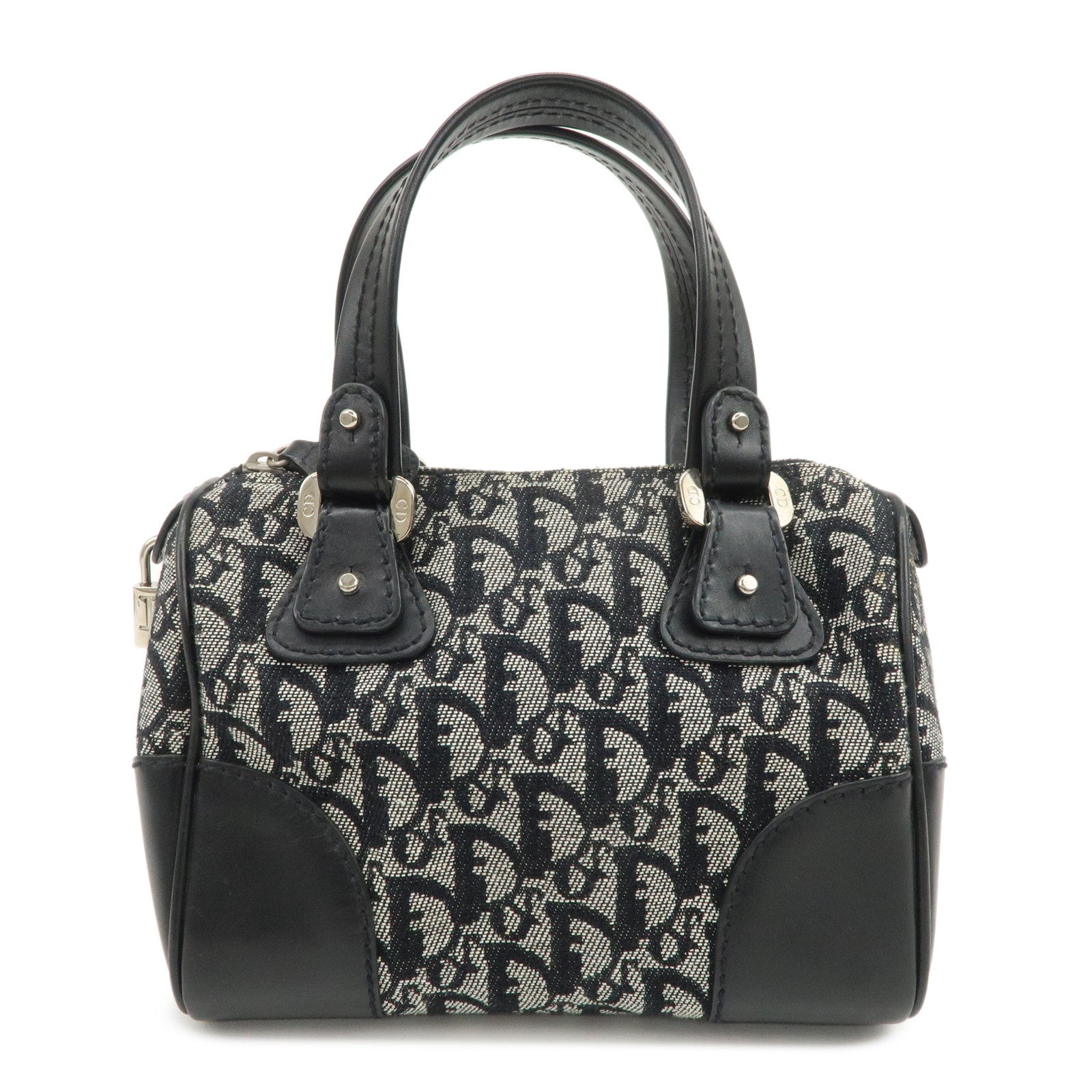 Christian Dior Trotter Canvas Leather Boston Bag Black
