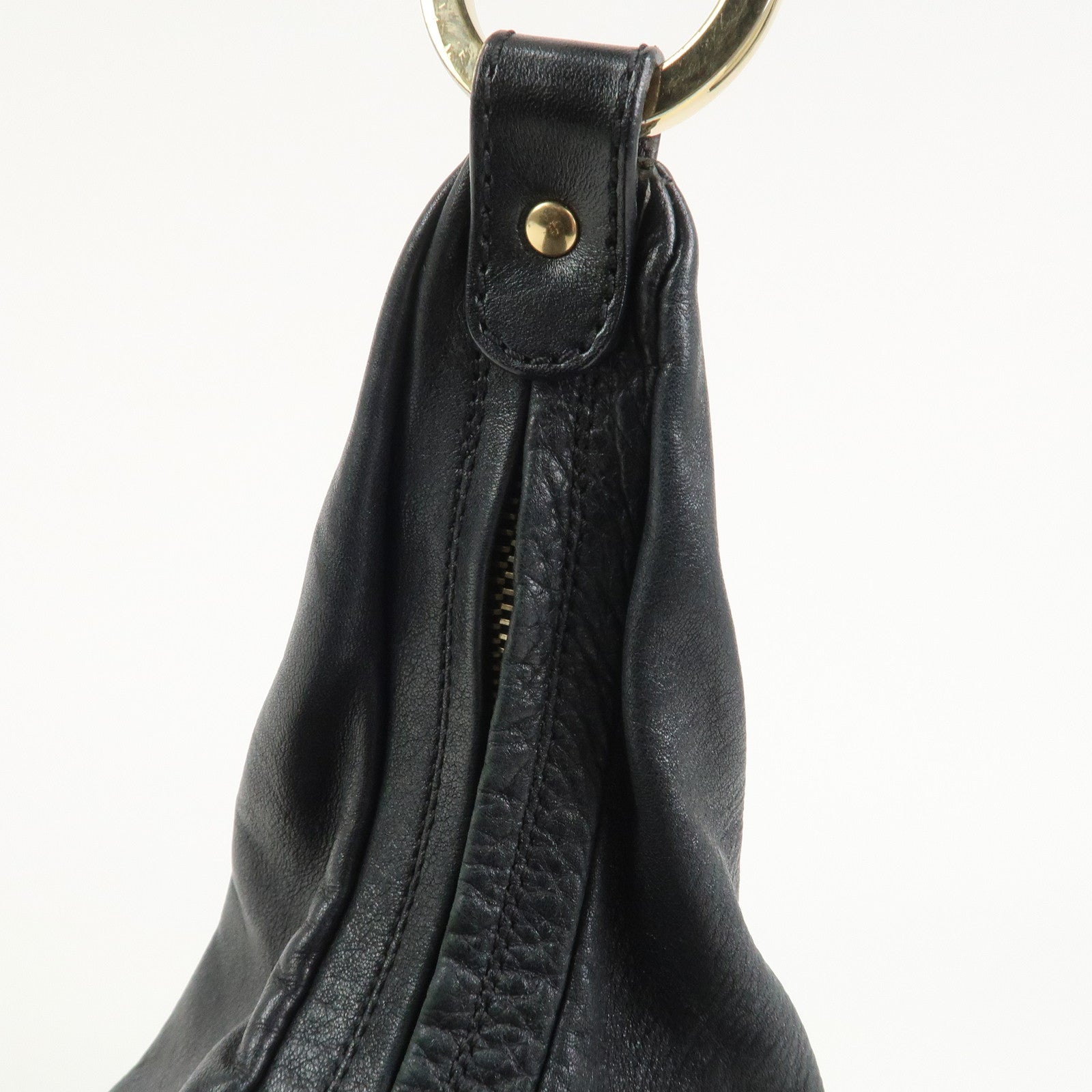 FENDI Leather Shoulder Bag Hand Bag Black 8BR340