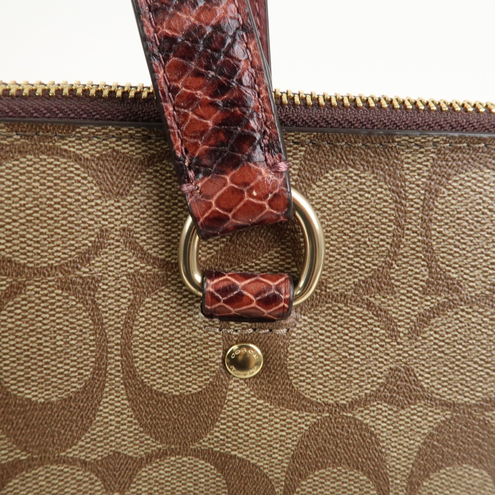 COACH Signature PVC Embossed Leather Tote Bag Shoulder Bag Brown