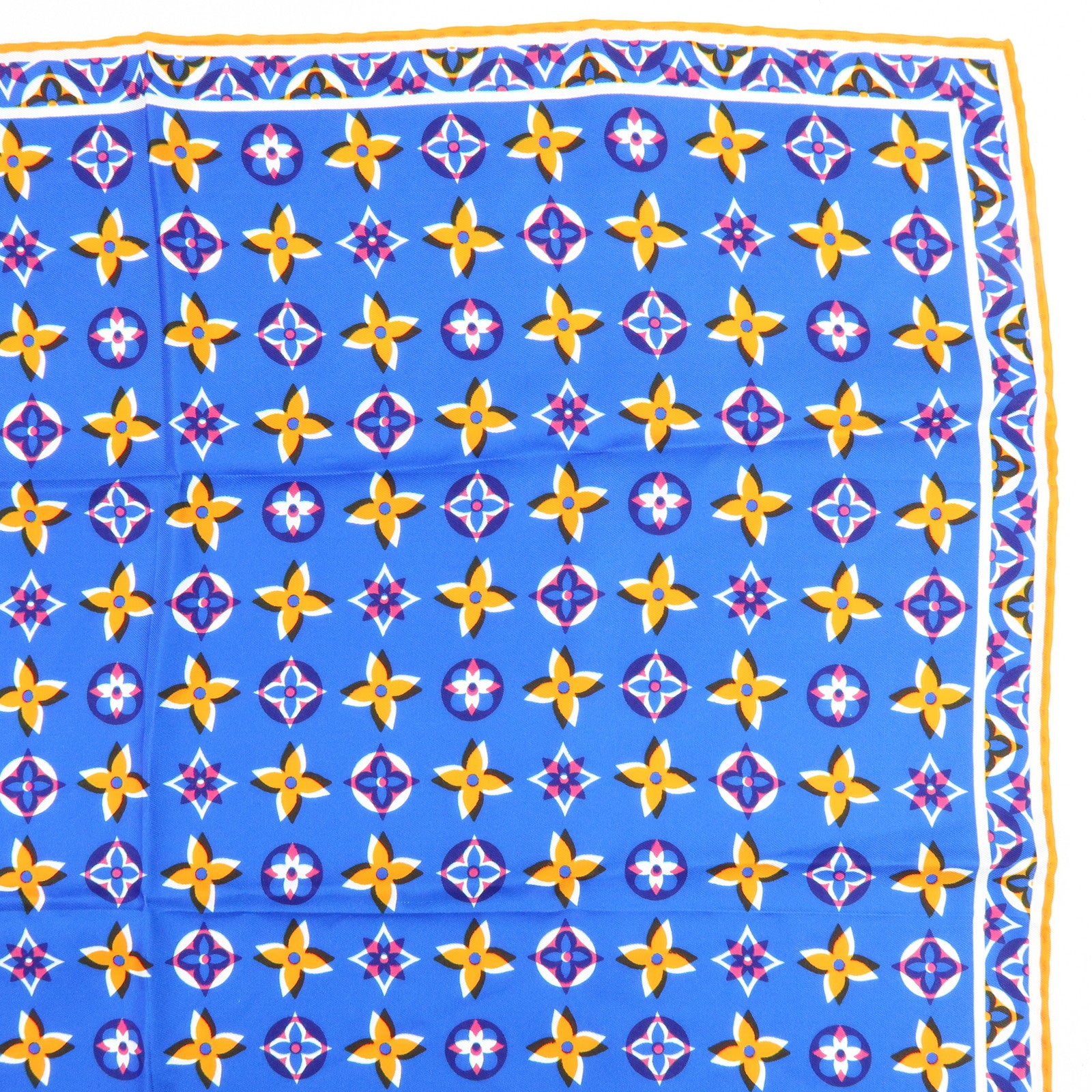 Louis Vuitton Monogram Silk 100% Scarf Blue Orange M73843