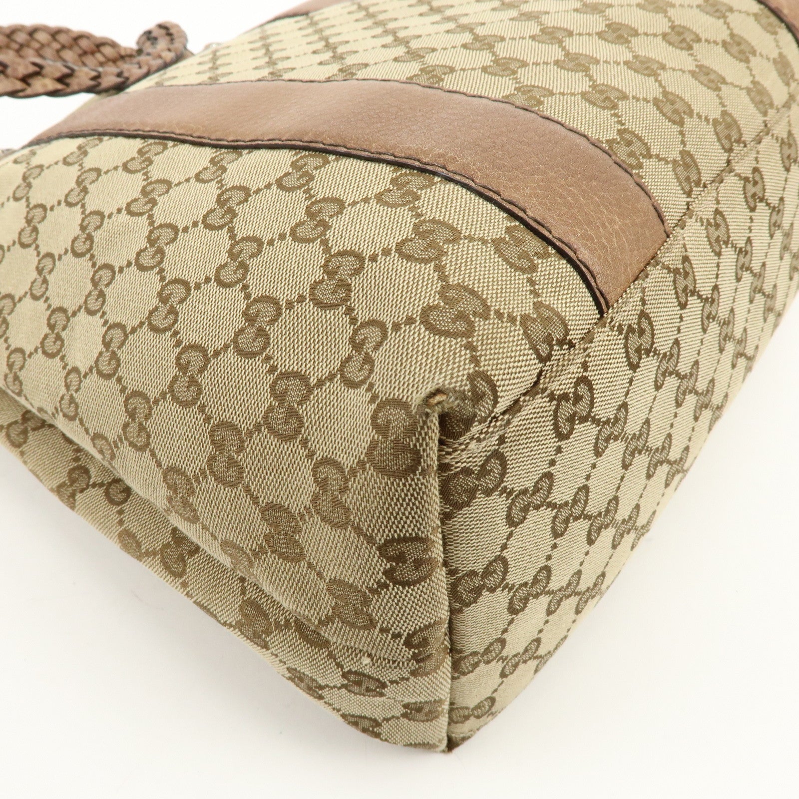 GUCCI Bamboo GG Canvas Leather Tote Bag Shoulder Bag Beige 232946