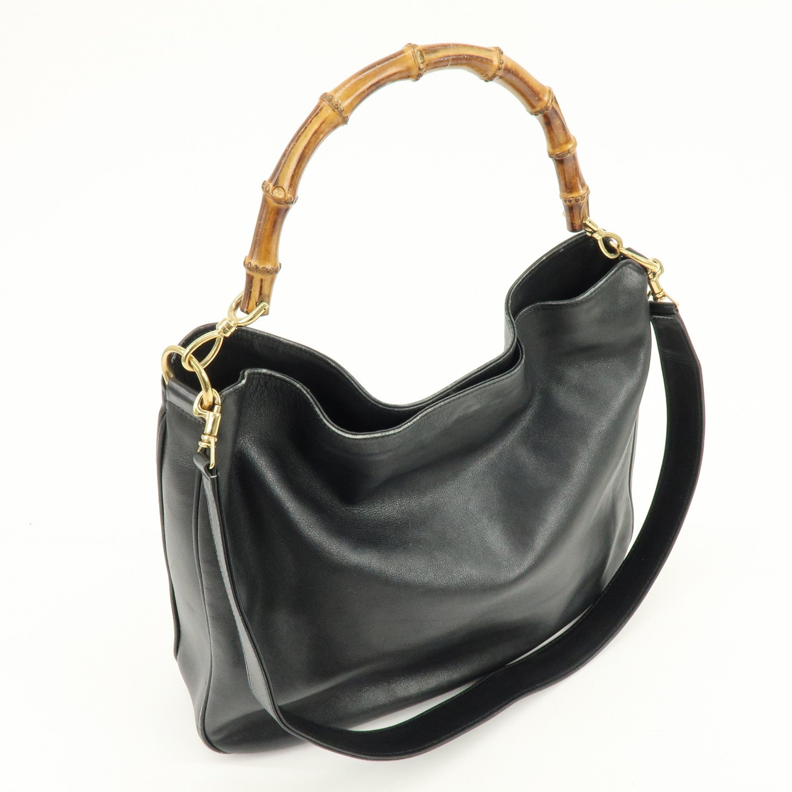 GUCCI Bamboo Leather 2Way Hand Shoulder Bag Black 001・2058・1577・0