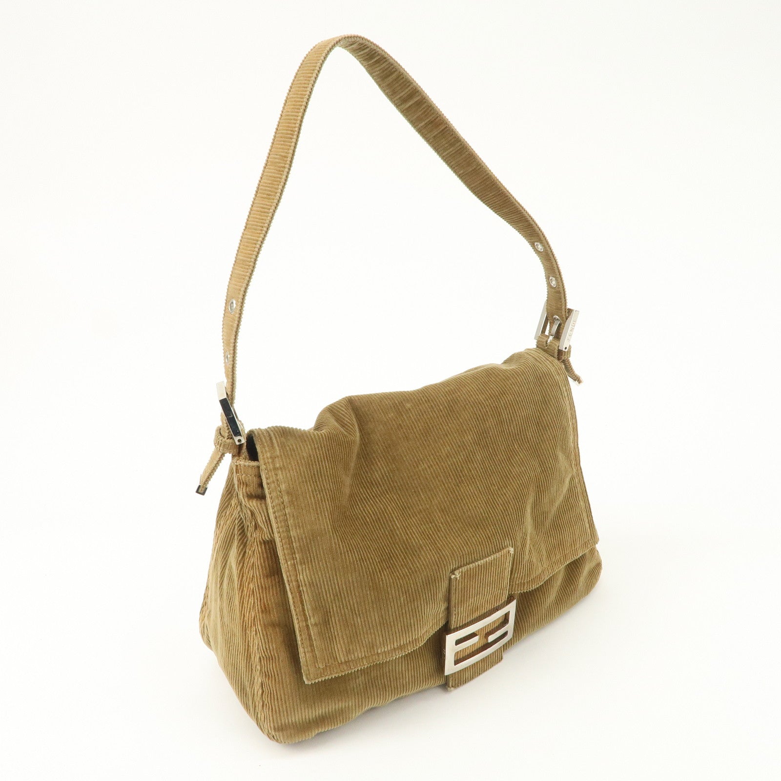 FENDI Mamma Baguette Corduroy Shoulder Bag Light Brown 26323 Used