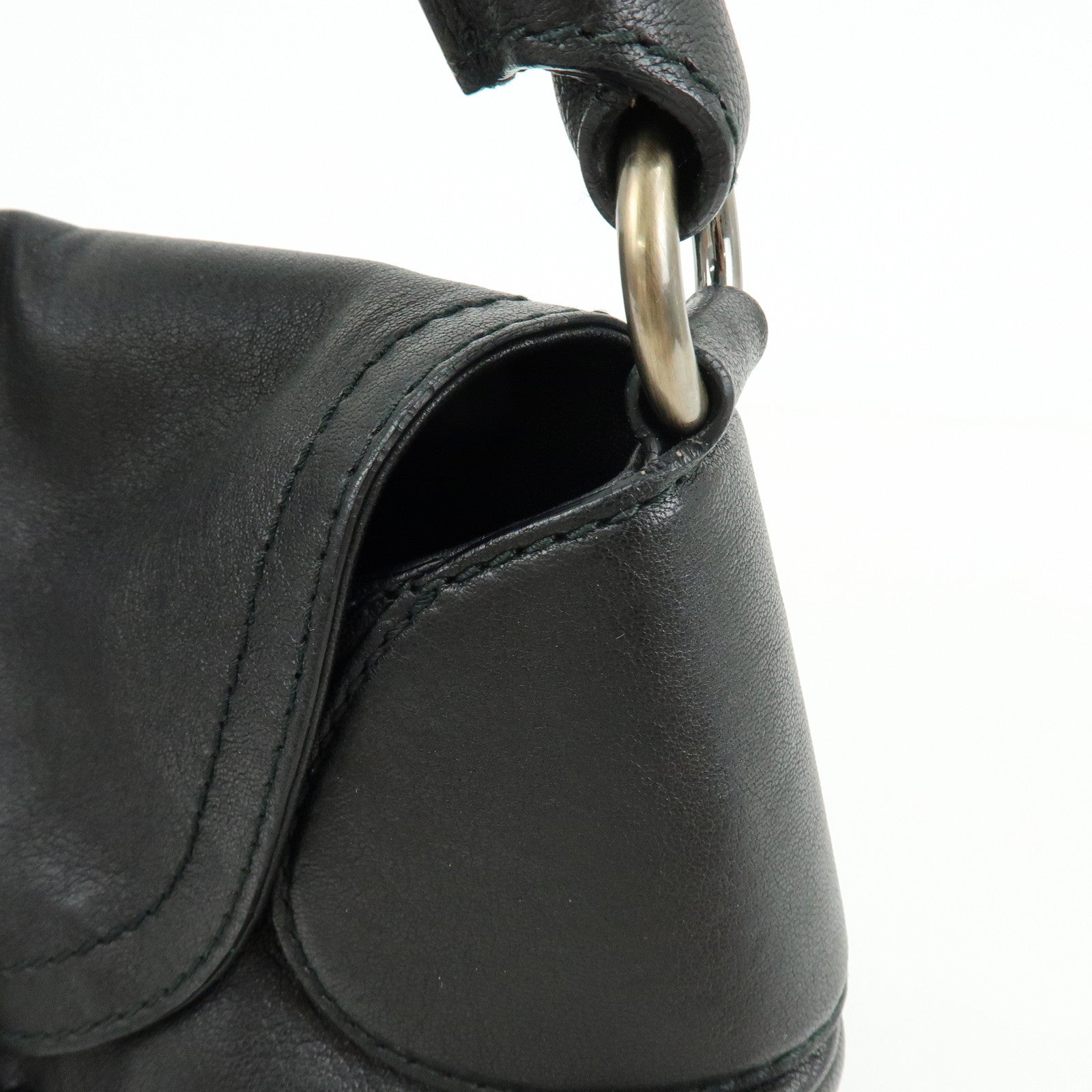 Ferragamo Gancini Leather Shoulder Bag Hand Bag Black