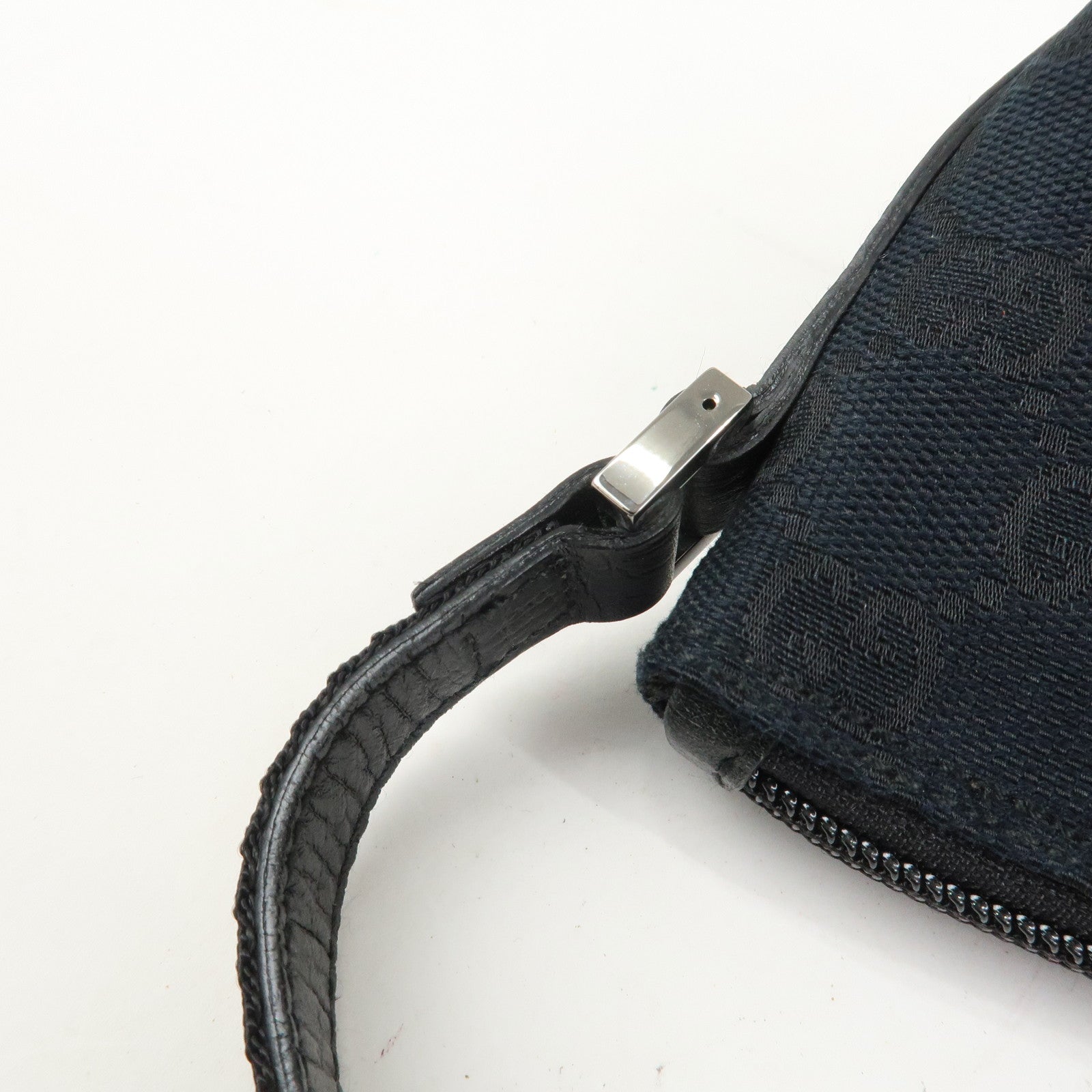 GUCCI Boat Bag Sherry GG Canvas Leather Hand Bag Black 141809