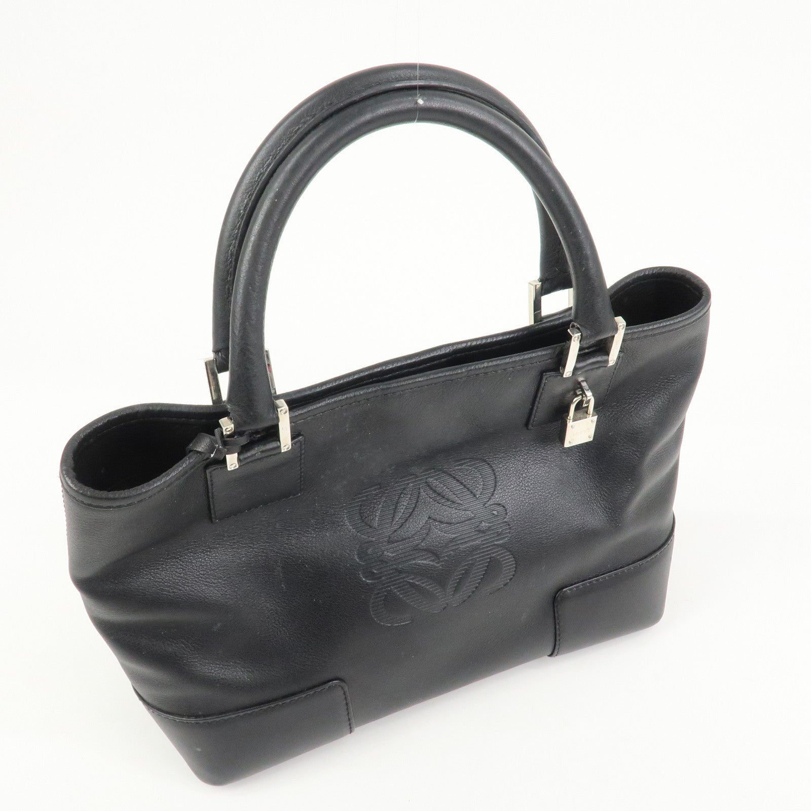 LOEWE Anagram Leather Tote Bag Hand Bag Black