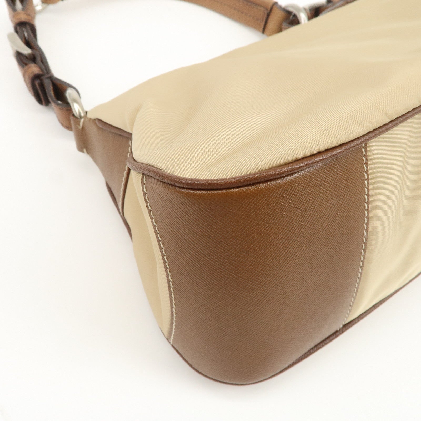 PRADA Triangle Logo Nylon Saffiano Leather Shoulder Bag Hand Bag