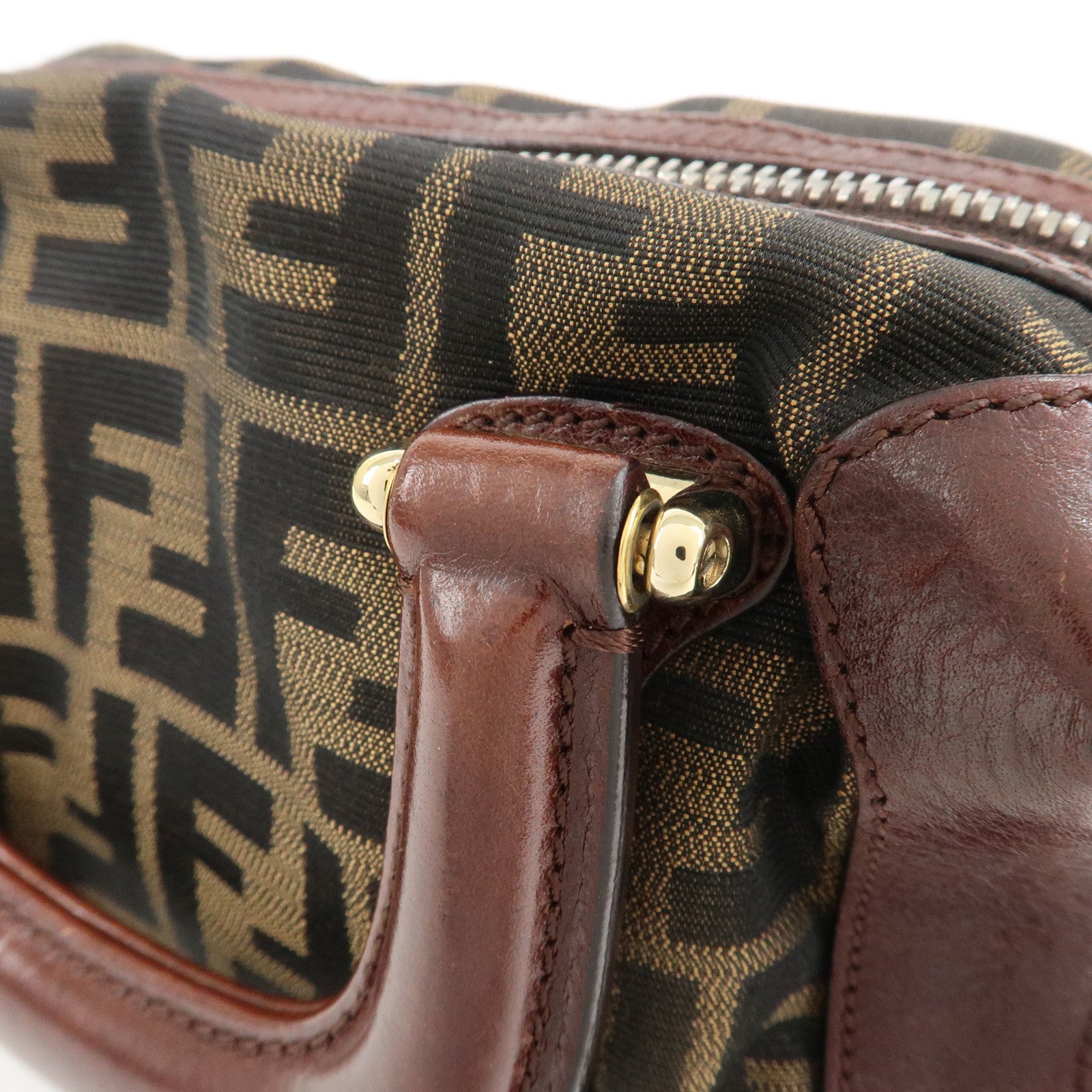 FENDI Zucca Canvas Leather 2Way Bag Mini Boston Bag Hand Bag 8BL084