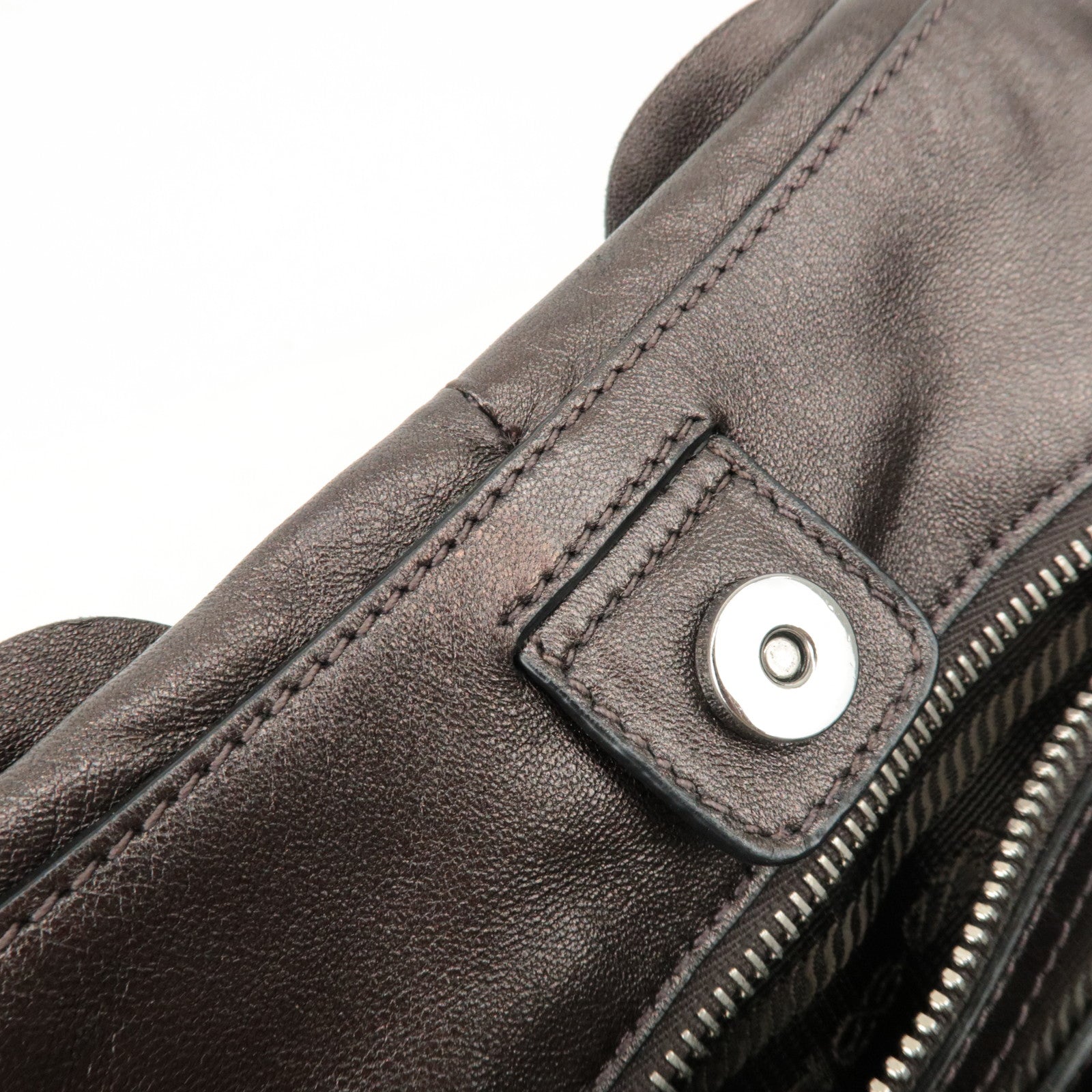 PRADA Nappa Leather Gathered Tote Bag Hand Bag Bronze BR3987 Used