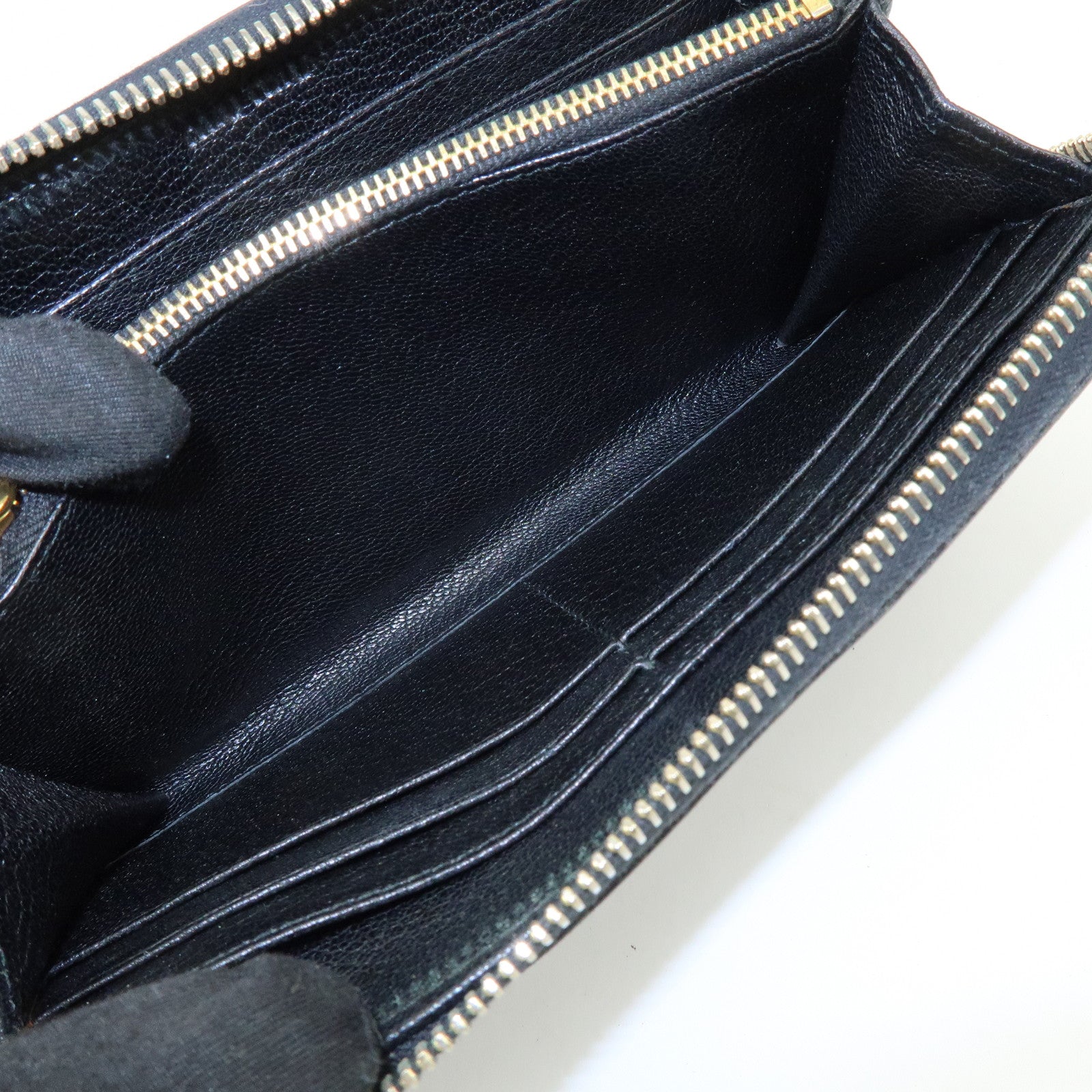 MIU MIU Logo Leather Studs Zippy Long Wallet Black 5M0506