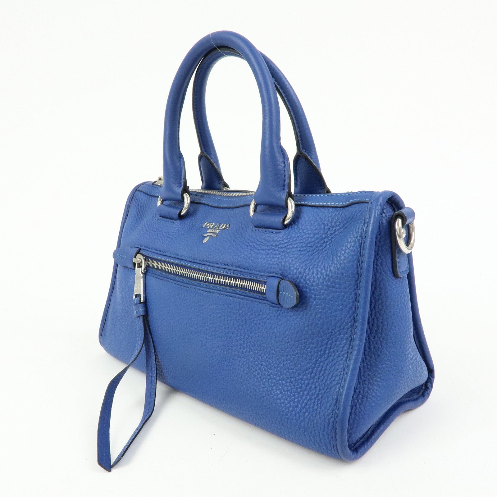 PRADA Leather 2Way Bag Hand Bag Shoulder Bag Blue BL0805