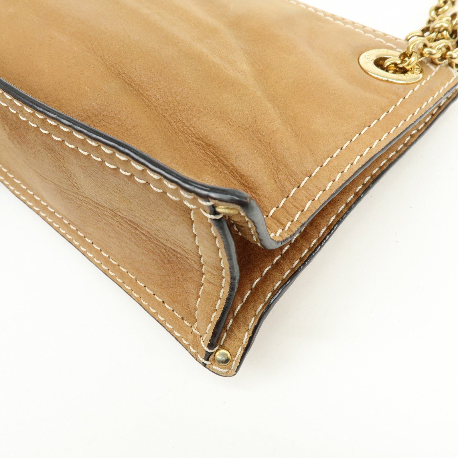 LOEWE Logo Leather Chain Shoulder Bag Crossbody Bag Brown