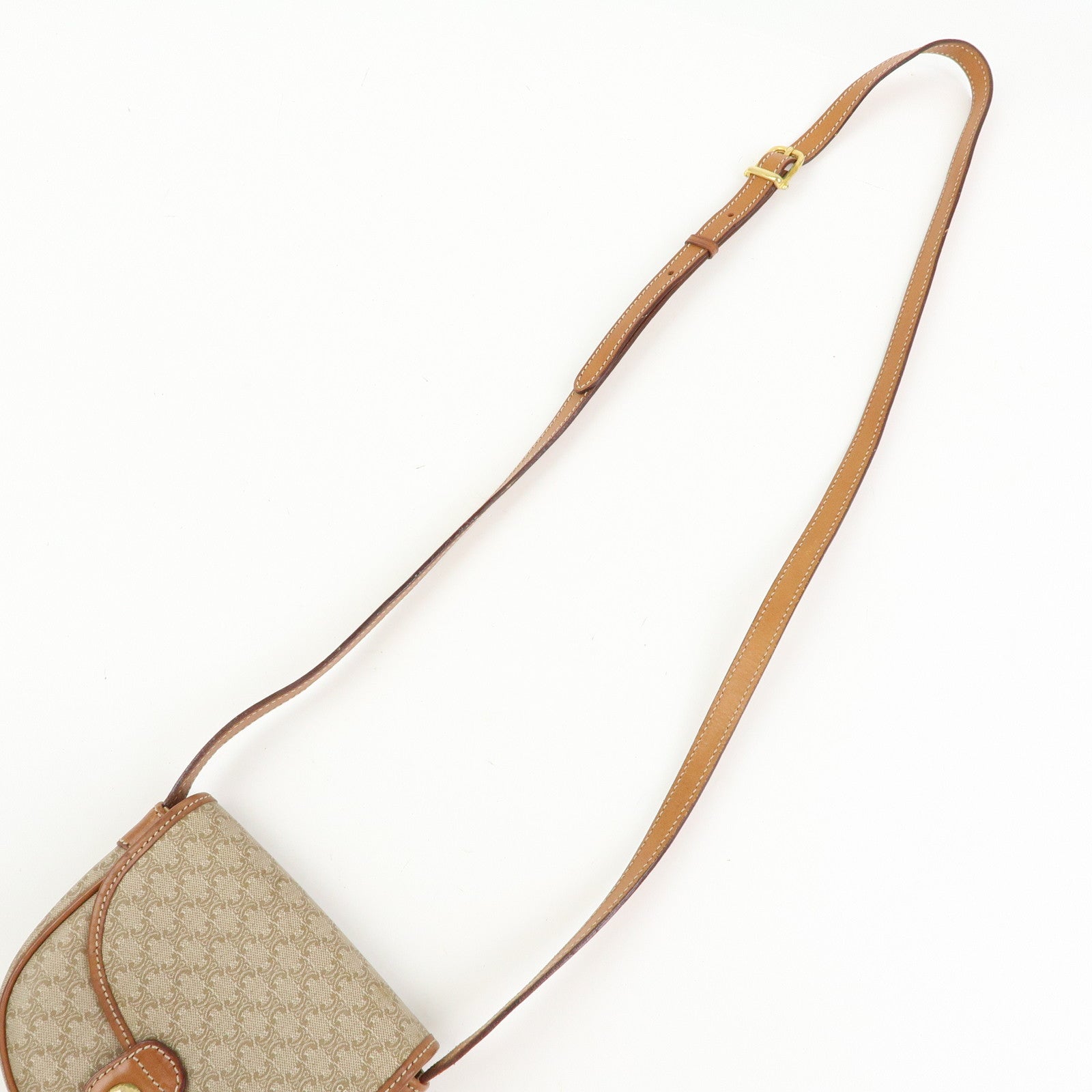 CELINE Macadam PVC Leather Shoulder Bag Crossbody Bag Beige Brown