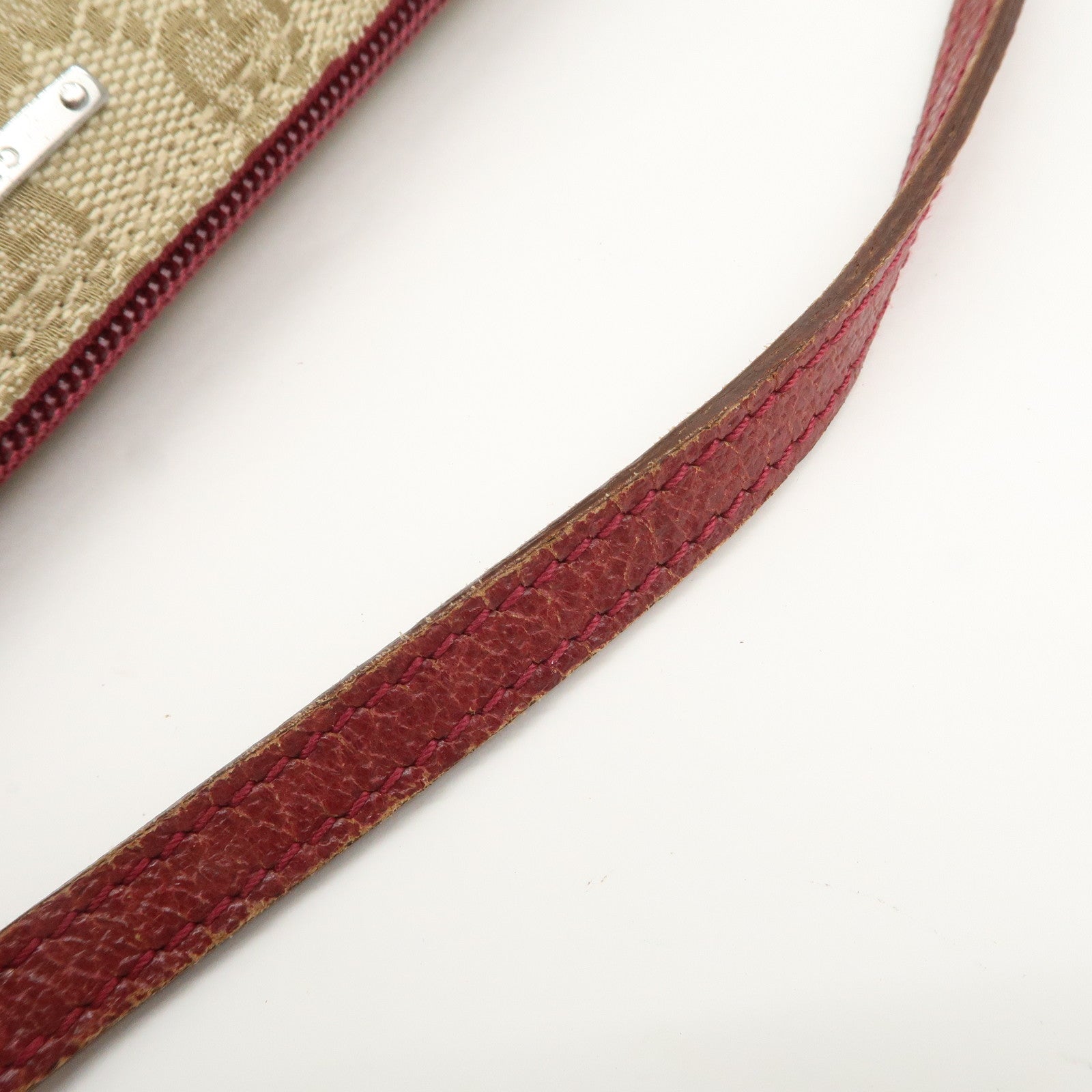 GUCCI Boat Bag GG Canvas Leather Hand Bag Pouch Beige Red 07198