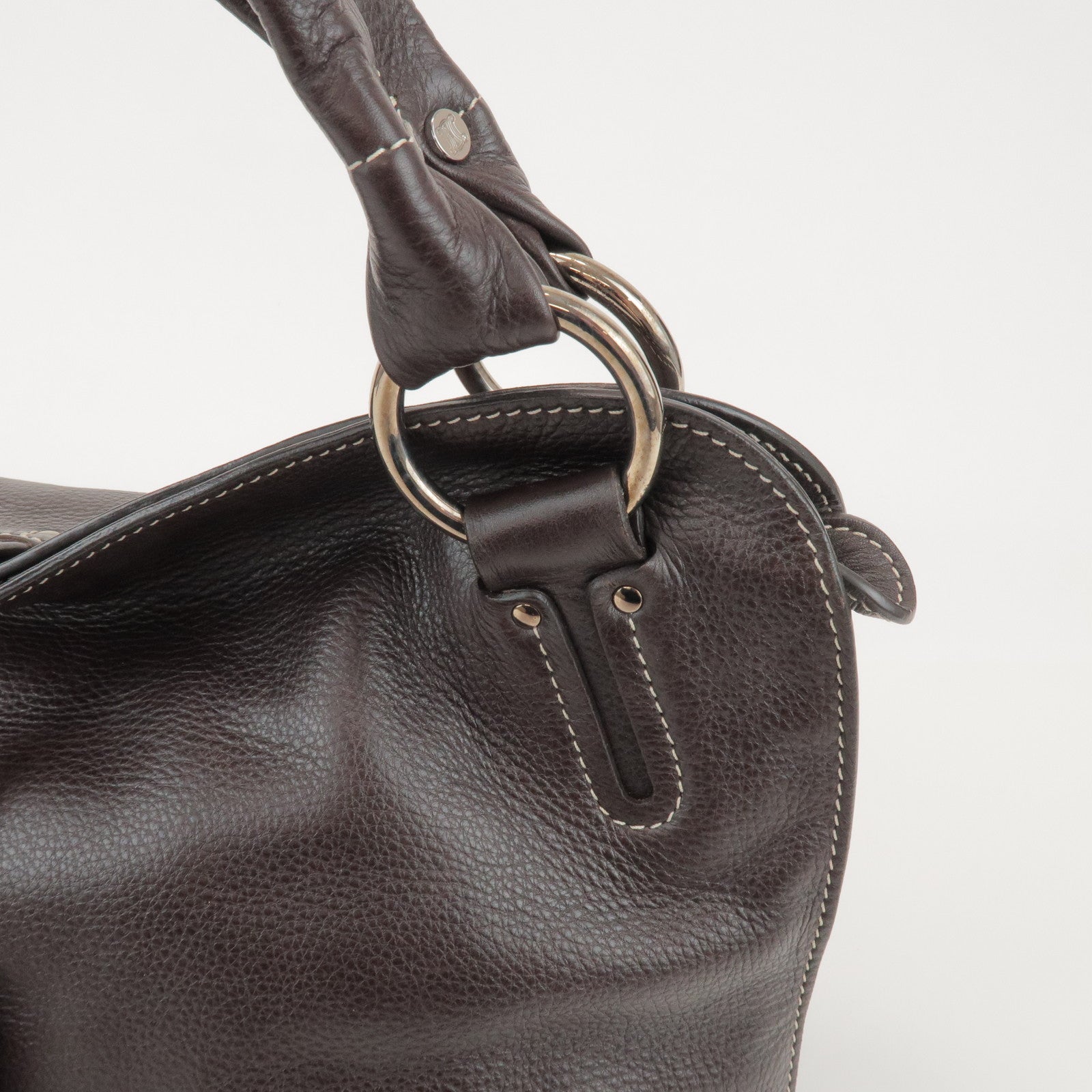 CELINE Bittersweet Leather Shoulder Bag Hand Bag Dark Brown