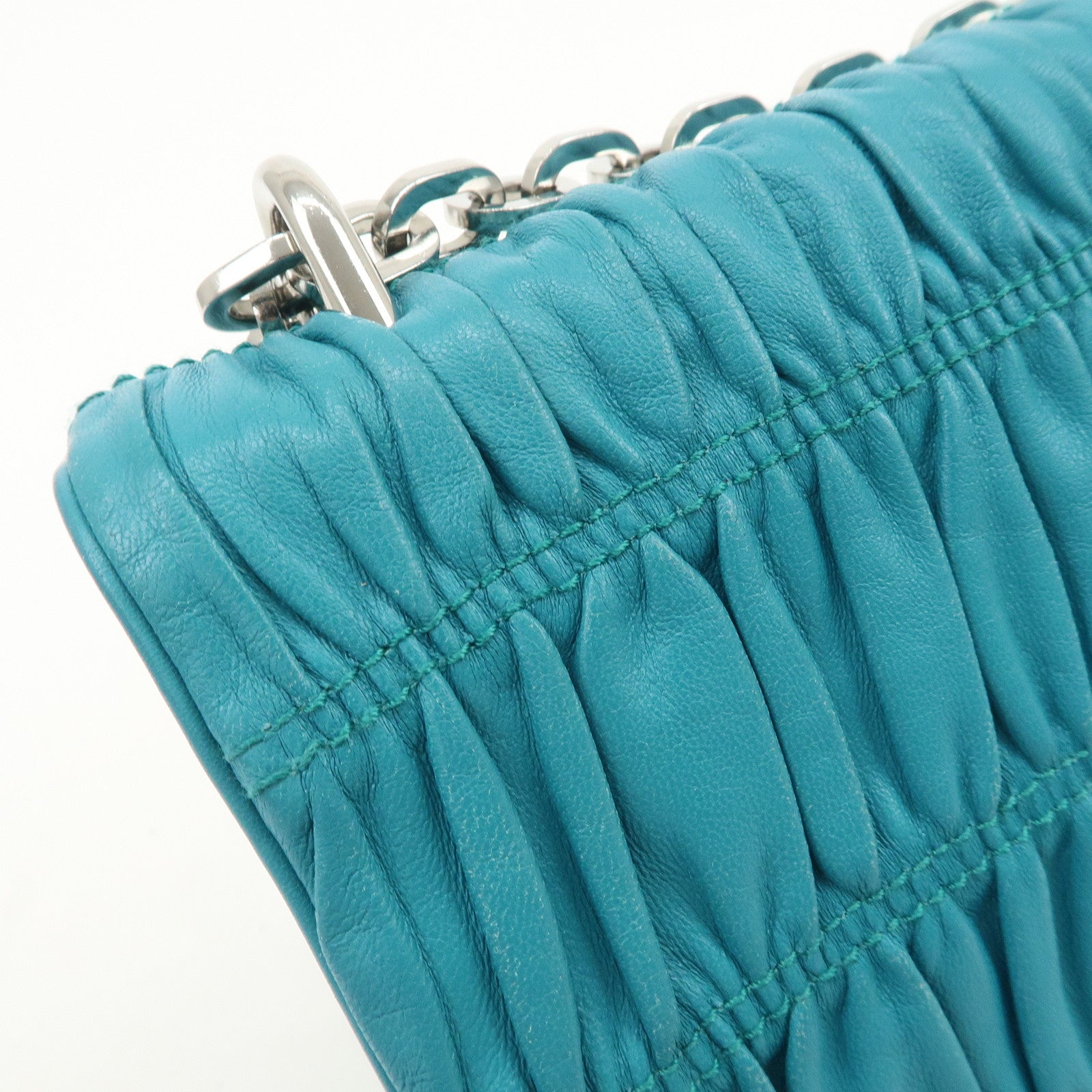 PRADA Nappa Gaufre Leather Chain Shoulder Bag Hand Bag Blue