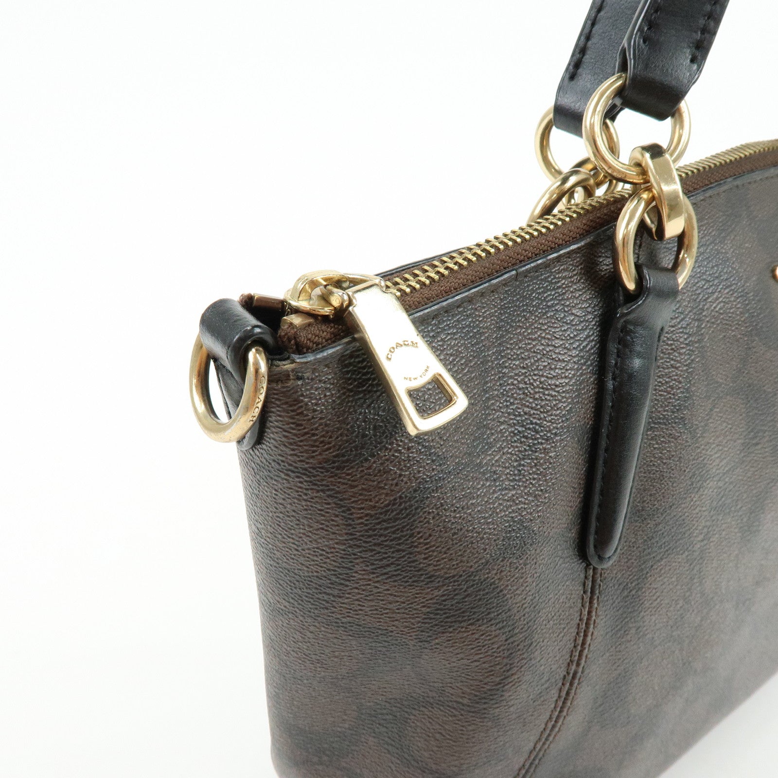 COACH Signature PVC Leather Tote Bag Hand Bag Brown