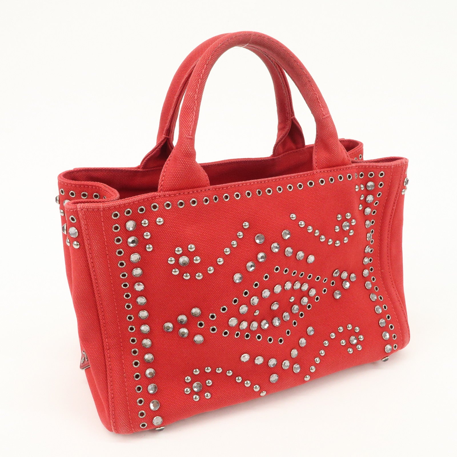 PRADA Canapa Mini Canvas Hand Bag Castilian Red BN2439