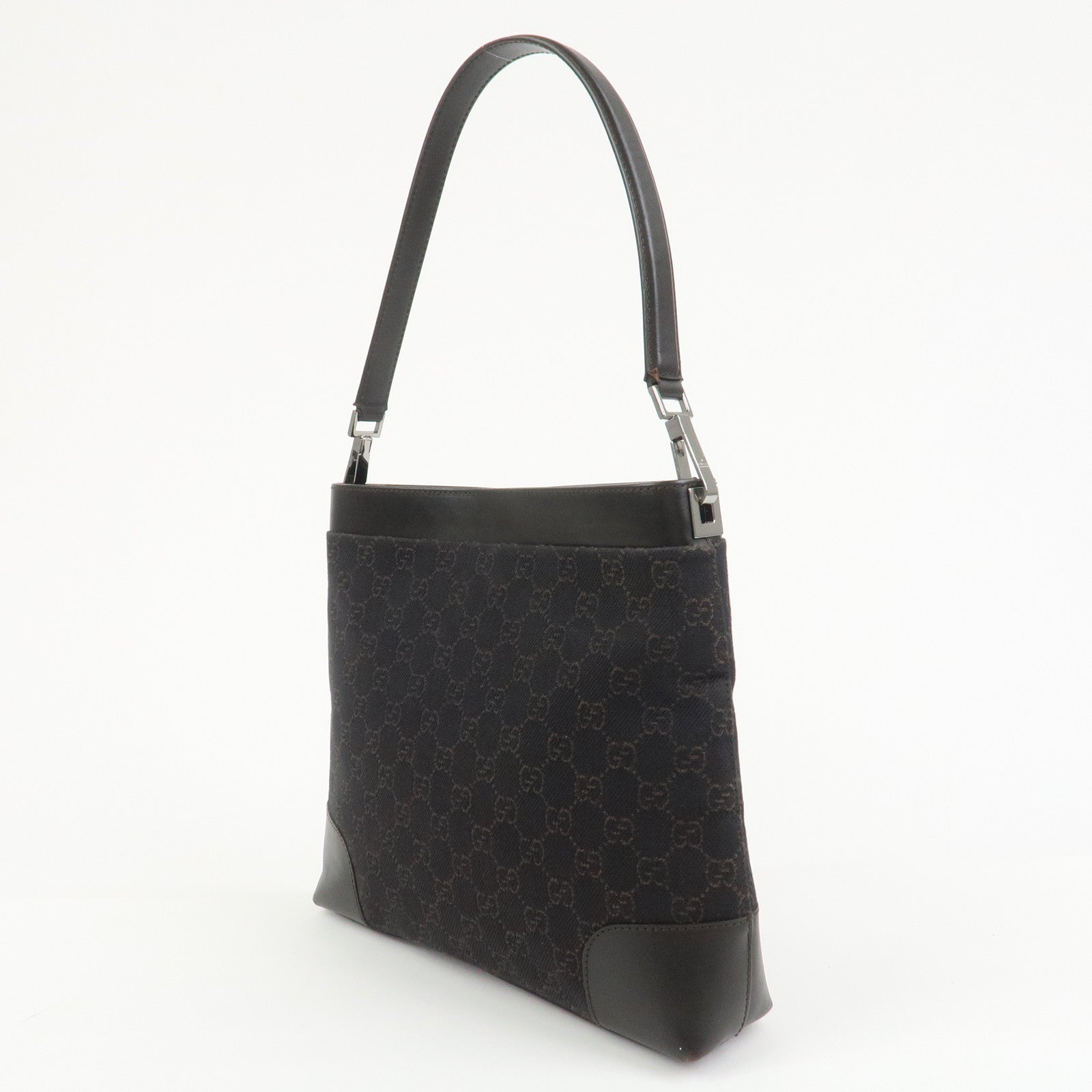GUCCI GG Denim Leather Shoulder Bag Hand Bag Brown 143745