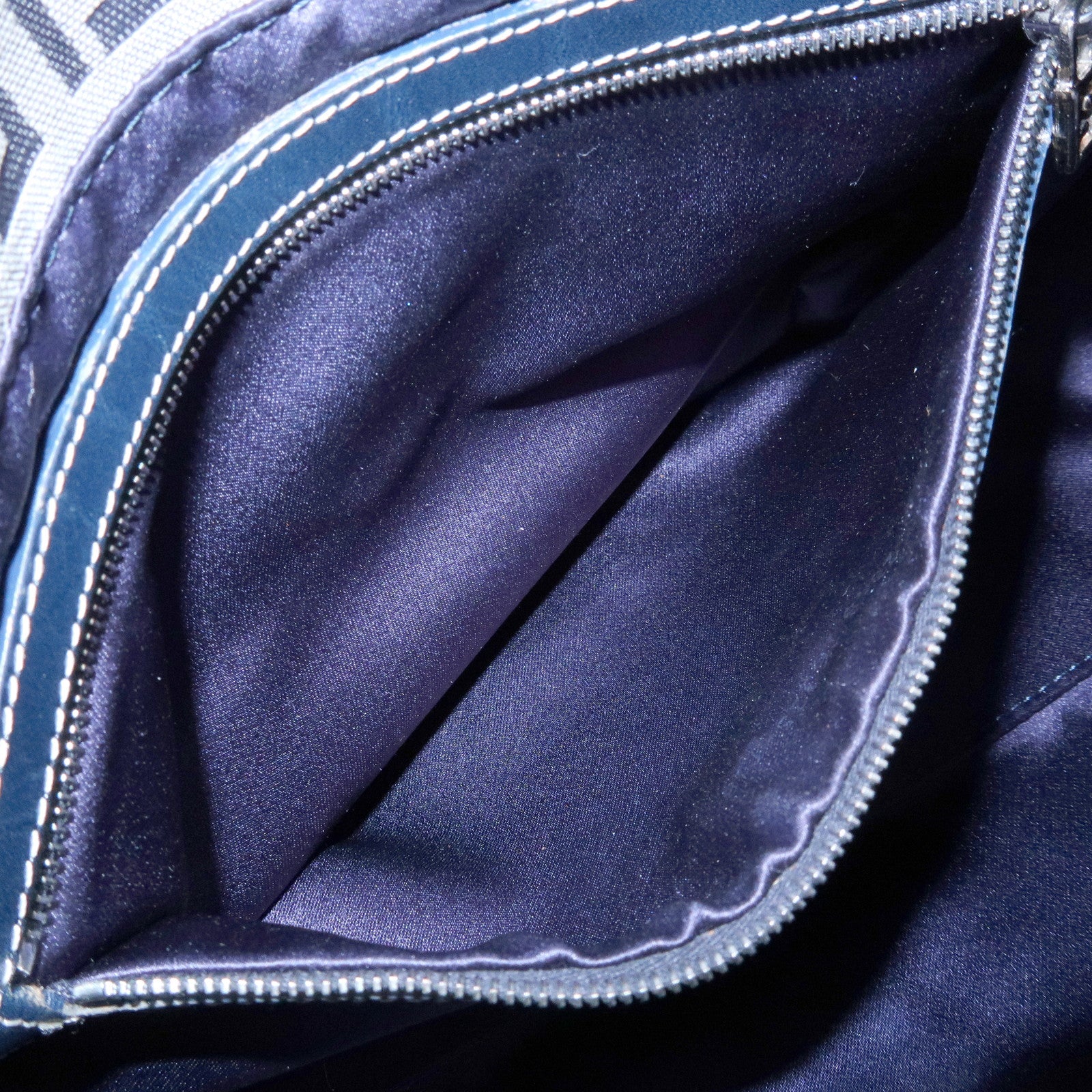 FENDI Mamma Baguette Zucchino Canvas Shoulder Bag Navy 26325