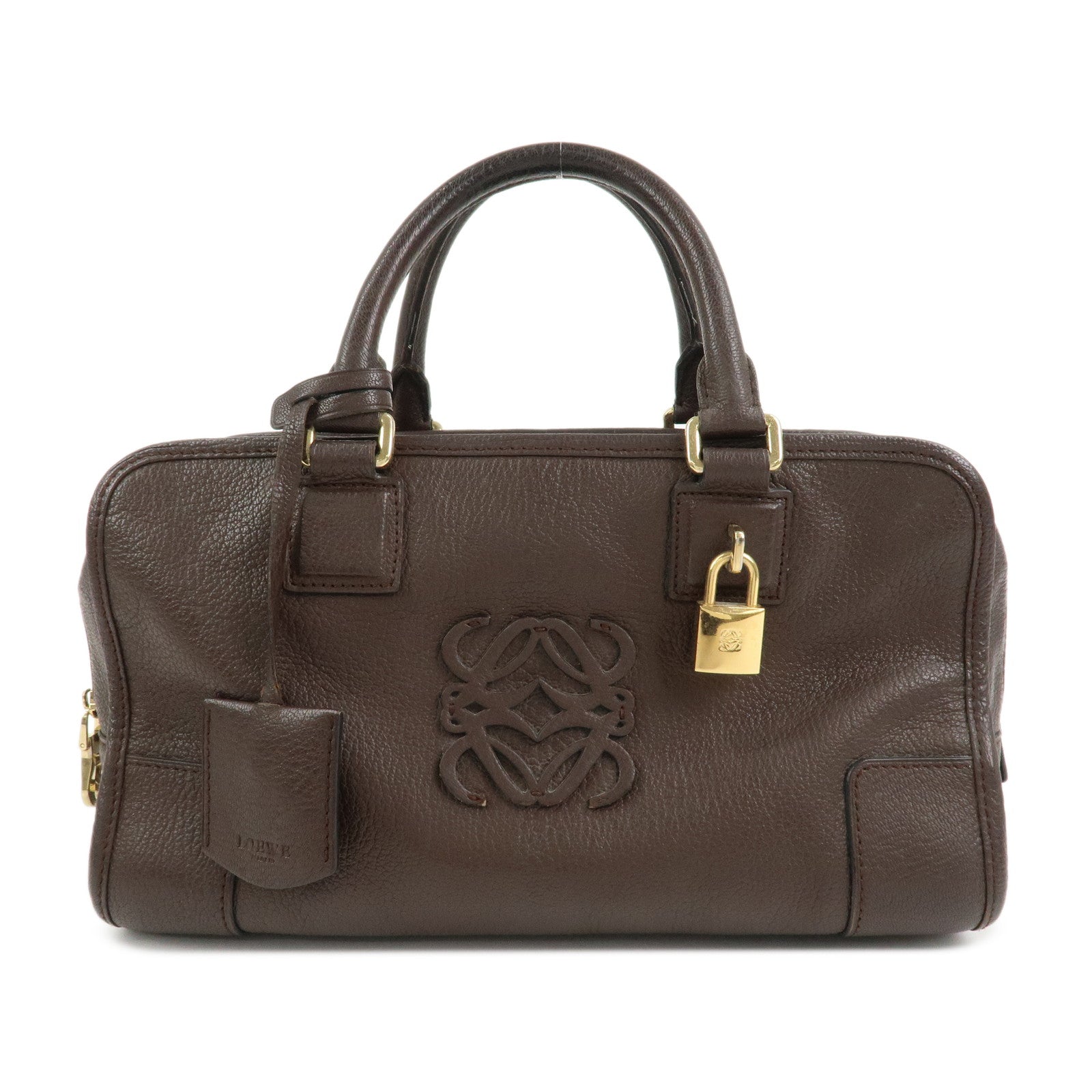 LOEWE Anagram Amazona 28 Leather Hand Bag Boston Bag Brown