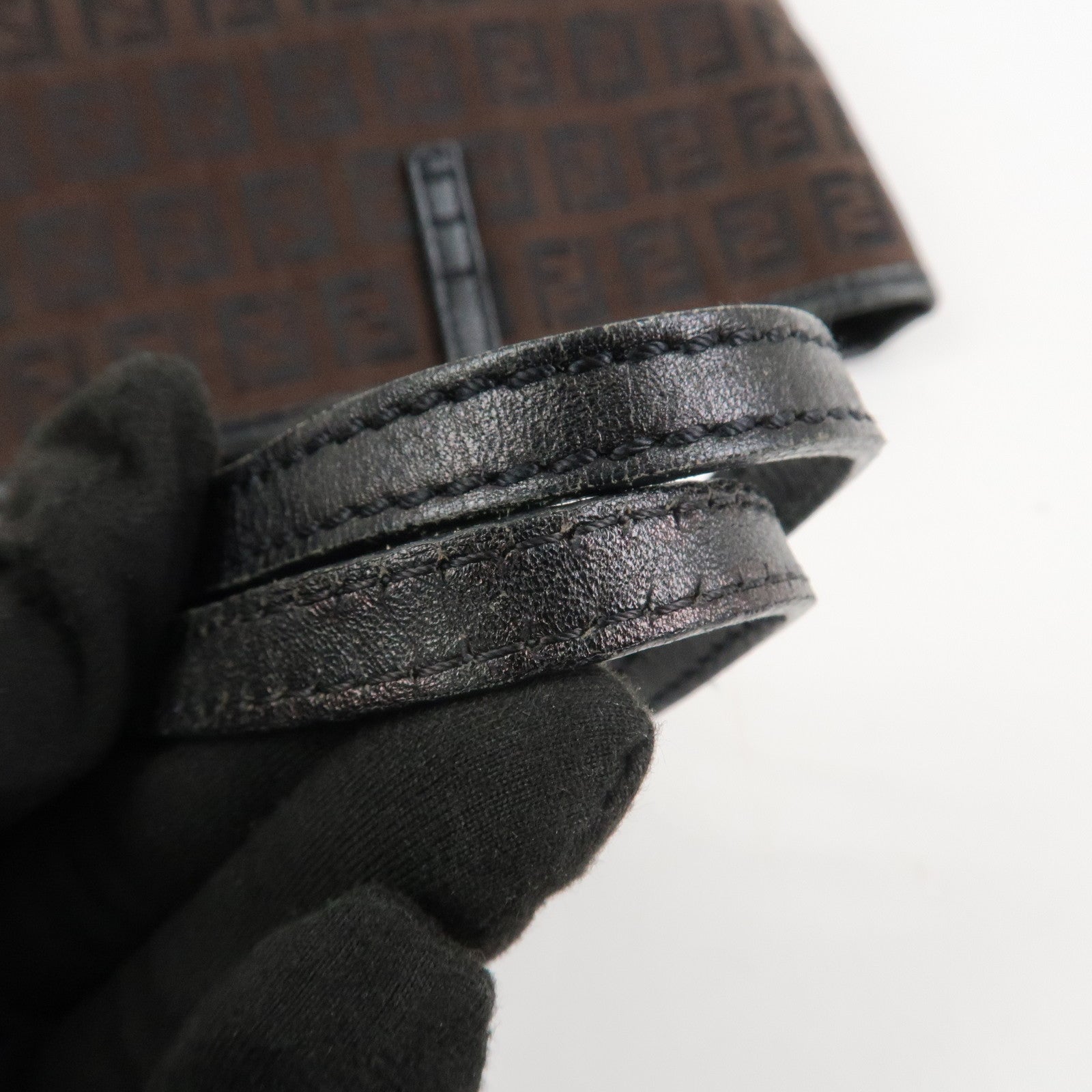 FENDI Zucchino Canvas Leather Tote Bag Hand Bag Brown Black 8BH074