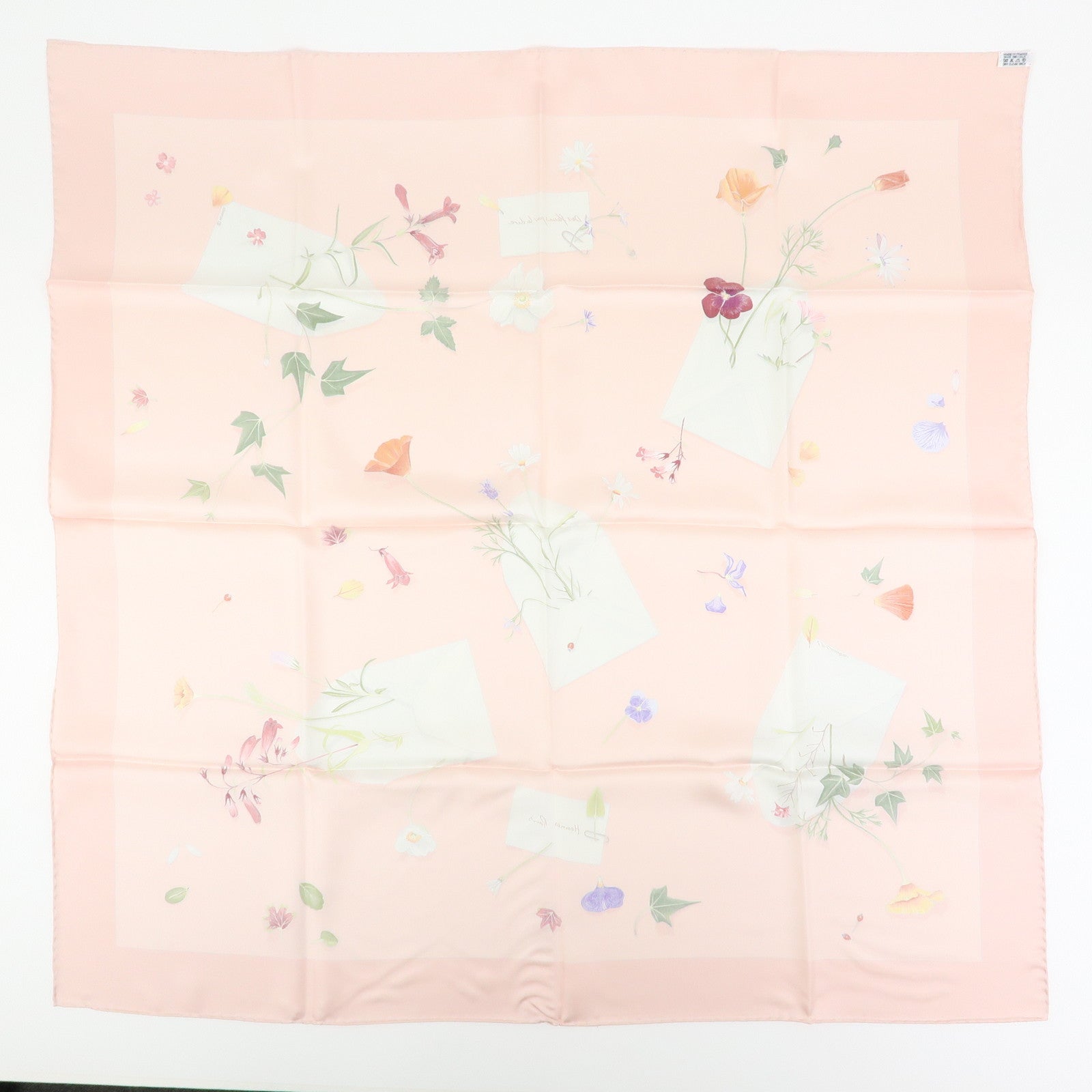 HERMES Carre 90 Silk 100% Scarf Des Fleurs Pour Le Dire Light Pink