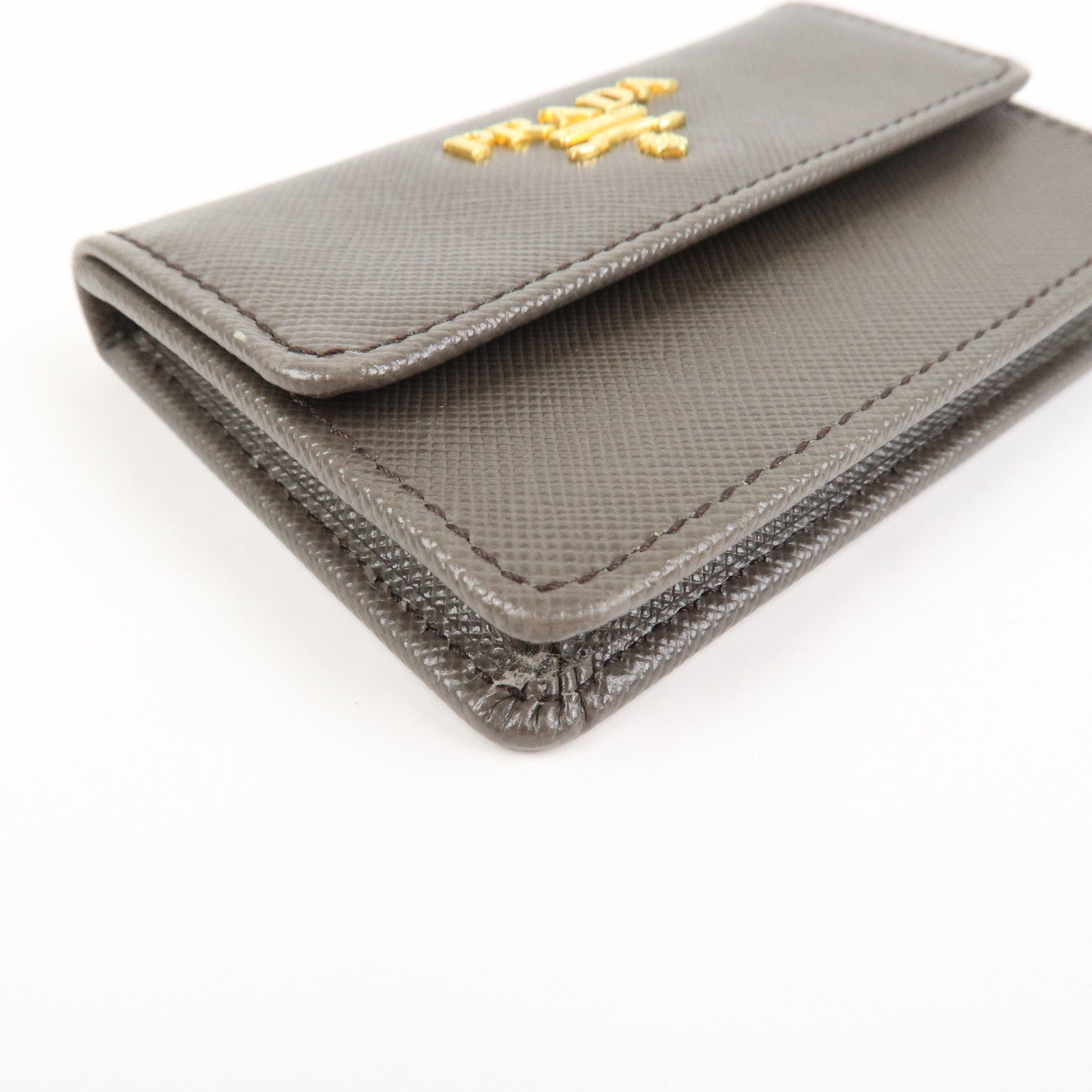 PRADA Logo Saffiano Leather Card Case Card Holder Brown 1MC881