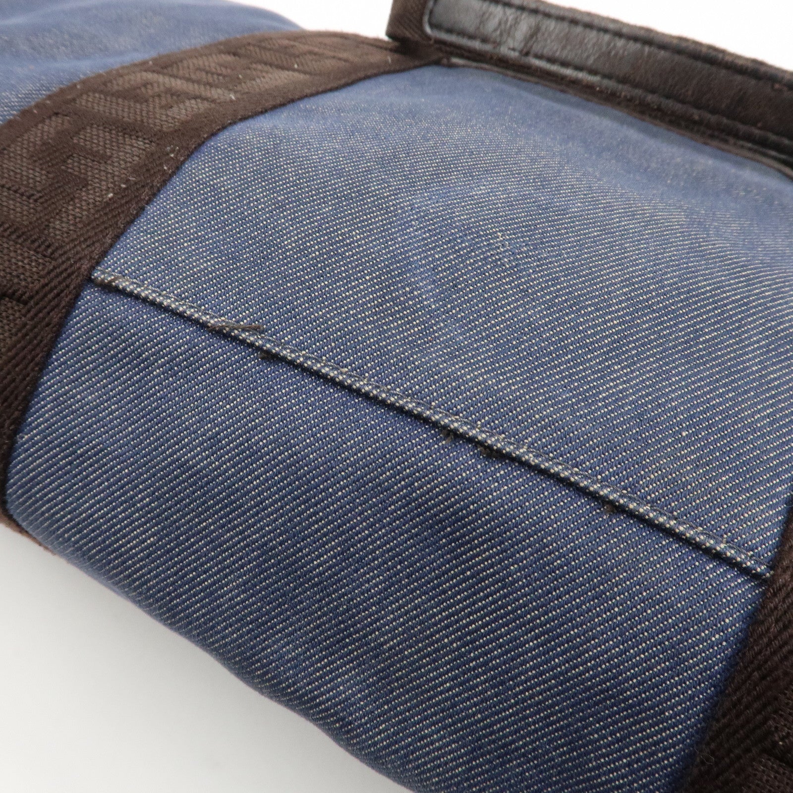 FENDI Denim Tote Bag Shoulder Bag Navy Brown 8BH165