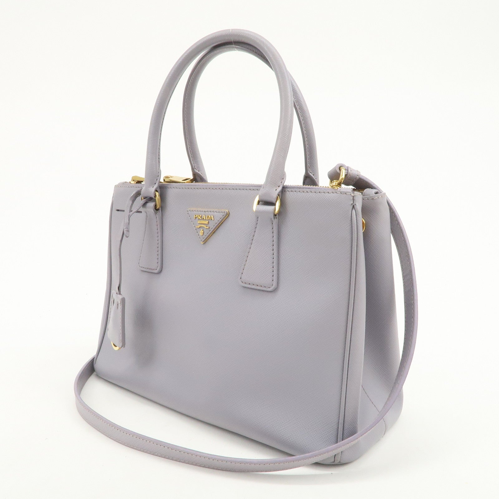 PRADA Traingle Logo Galleria 2Way Shoulder Hand Bag Lavender 1BA863