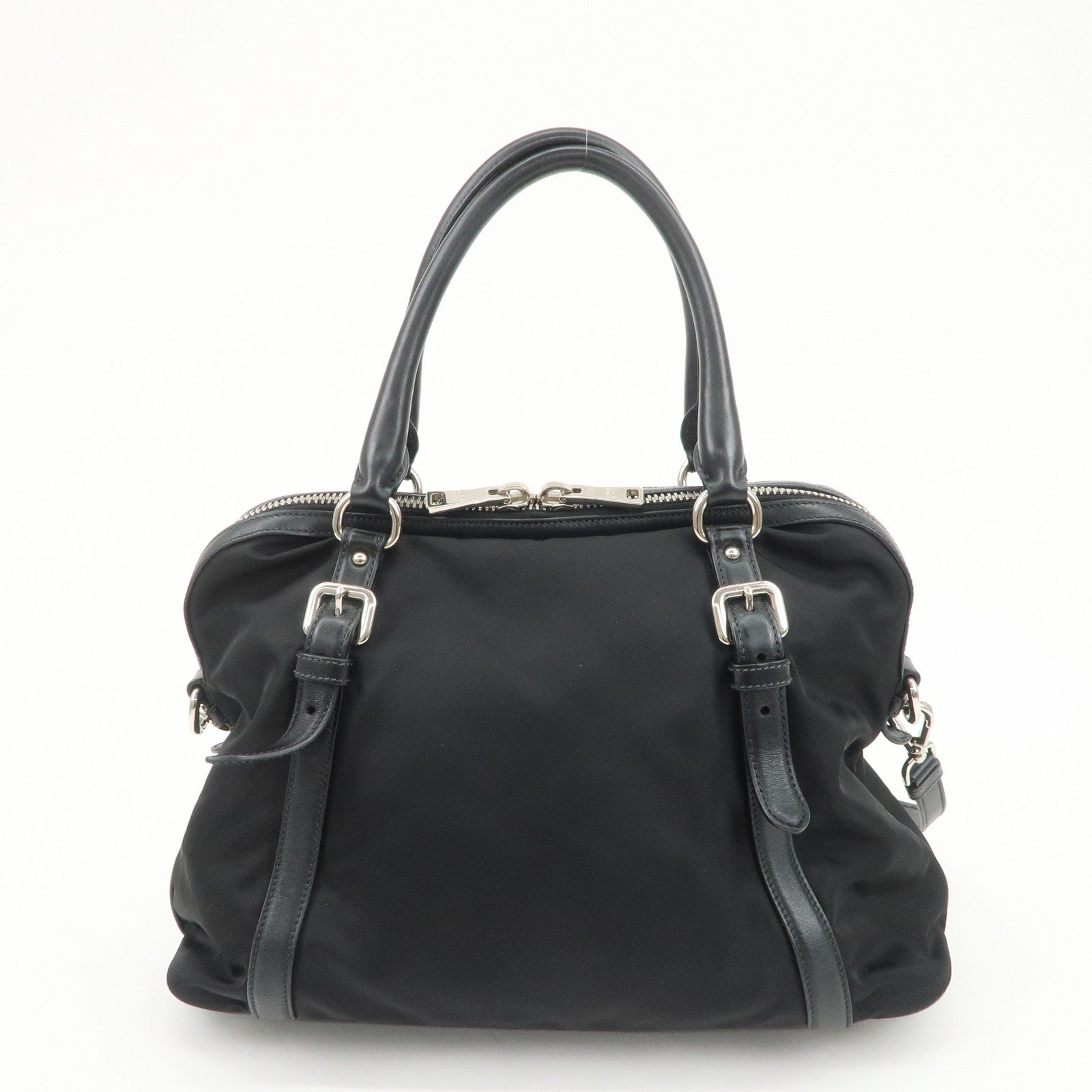 PRADA Nylon Leather 2Way Bag Hand Bag Shoulder Bag Black 1BB912
