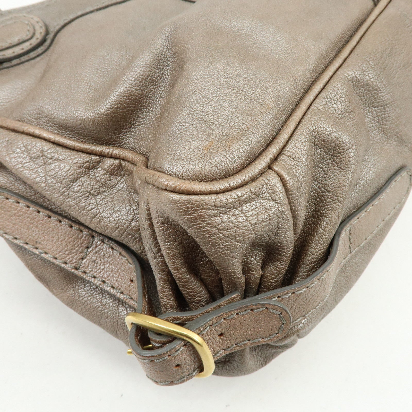 VALENTINO Flower Embroidery Leather Hand Bag Shoulder Bag Greige