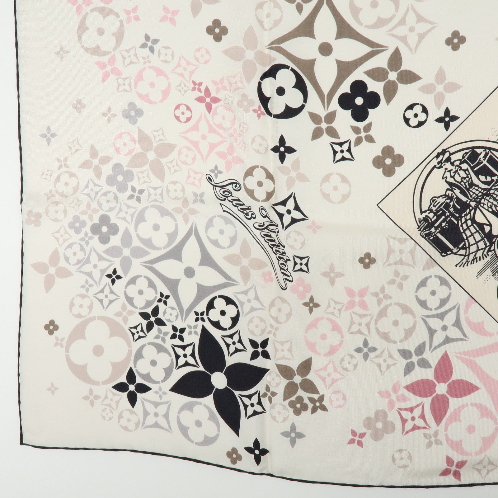 Louis Vuitton Silk 100% Scarf TRAVELLING REQUISITES Gray Light Pink