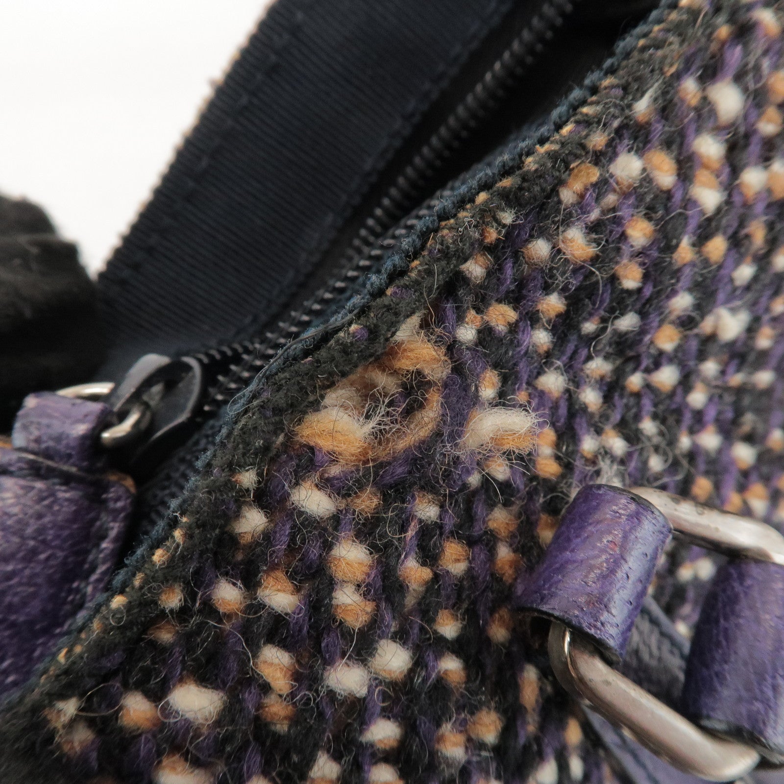 PRADA Triangle Logo Wool Leather Tote Bag Hand Bag Purple