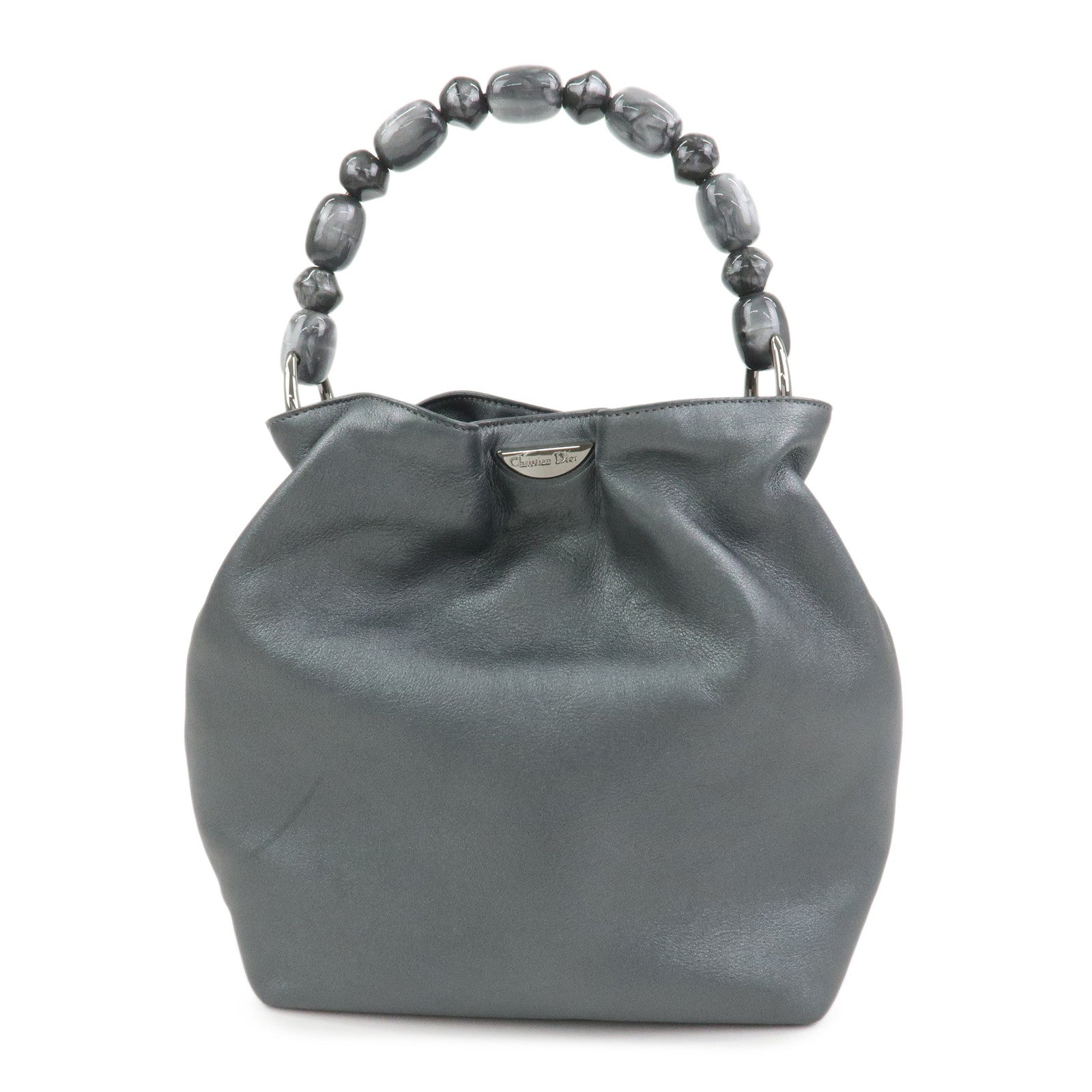 Christian Dior Maris Pearl Leather Hand Bag Gray
