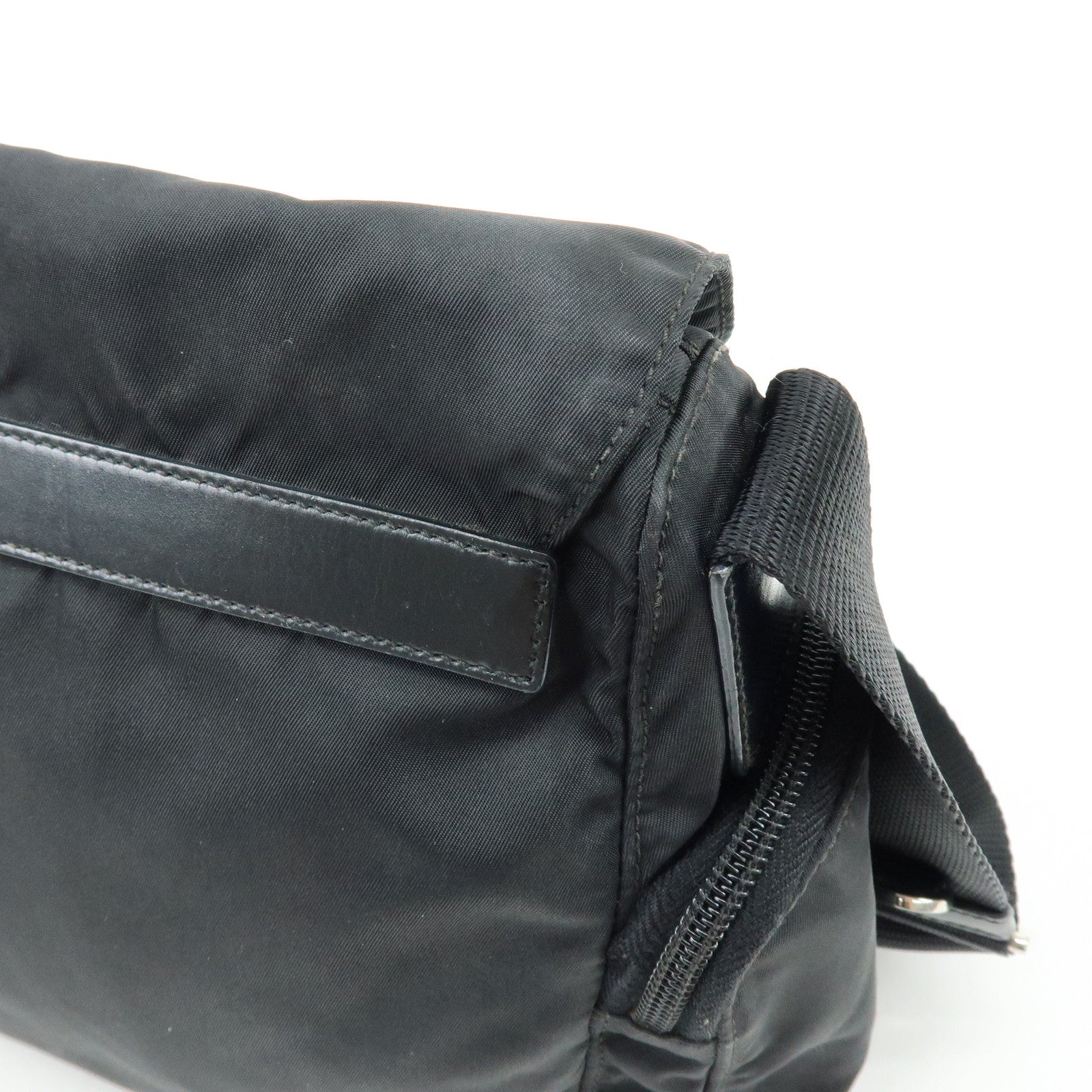 PRADA Triangle Logo Nylon Leather Shoulder Bag Crossbody Bag Black