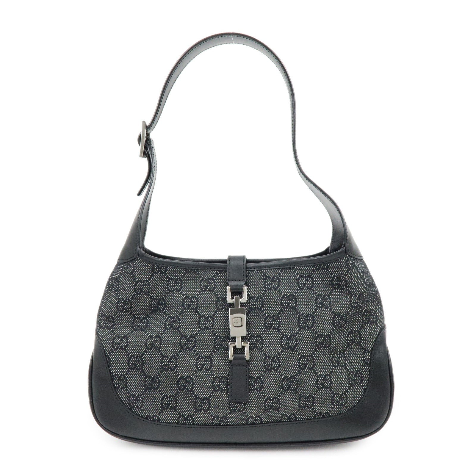 GUCCI Jackie GG Denim Leather Shoulder Bag Hand Bag Black 01147
